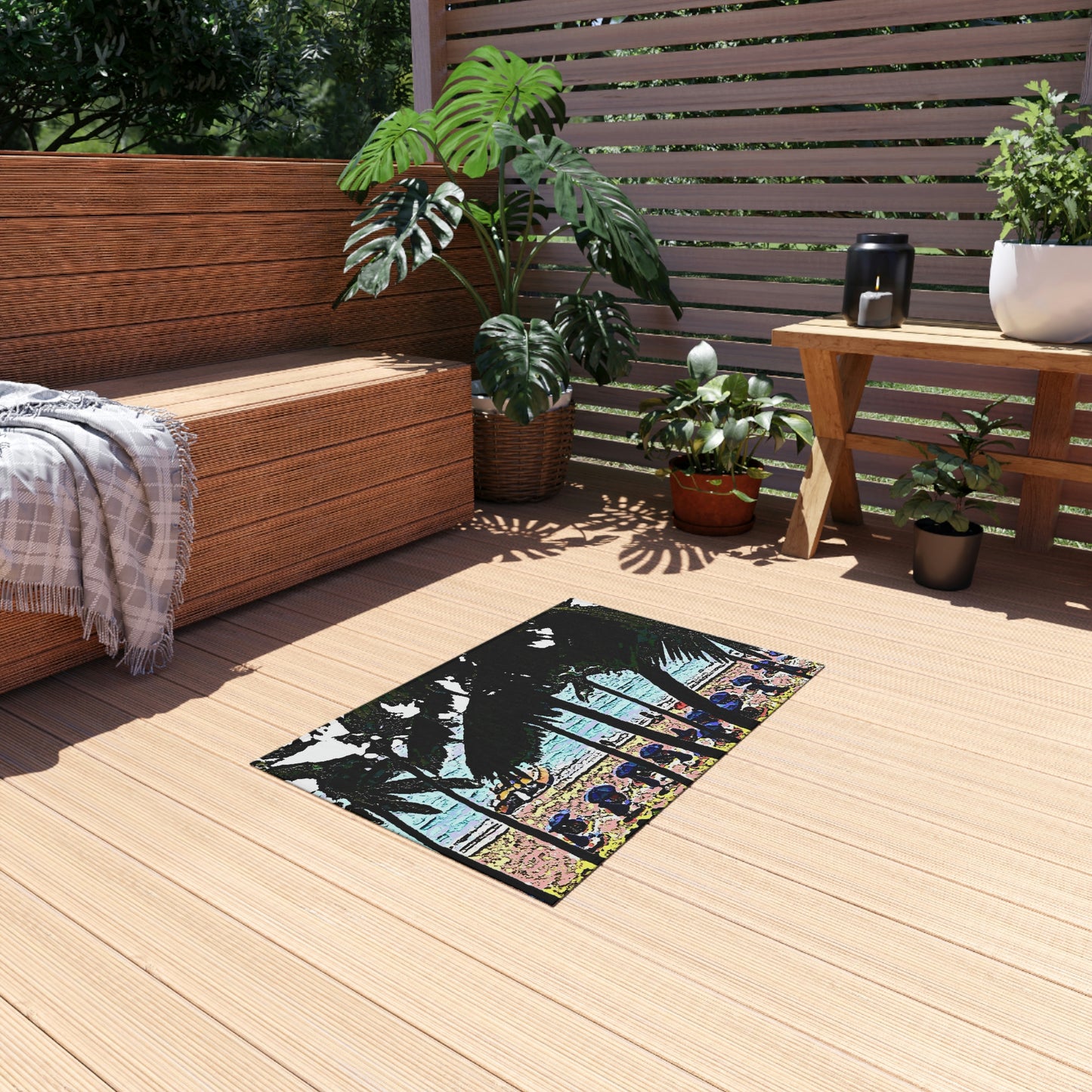 Outdoor Rug ... "A Beautiful Beach Amongst The Palms" ... The Outrigger Waikiki, Honolulu, Oahu ... Original Works ...