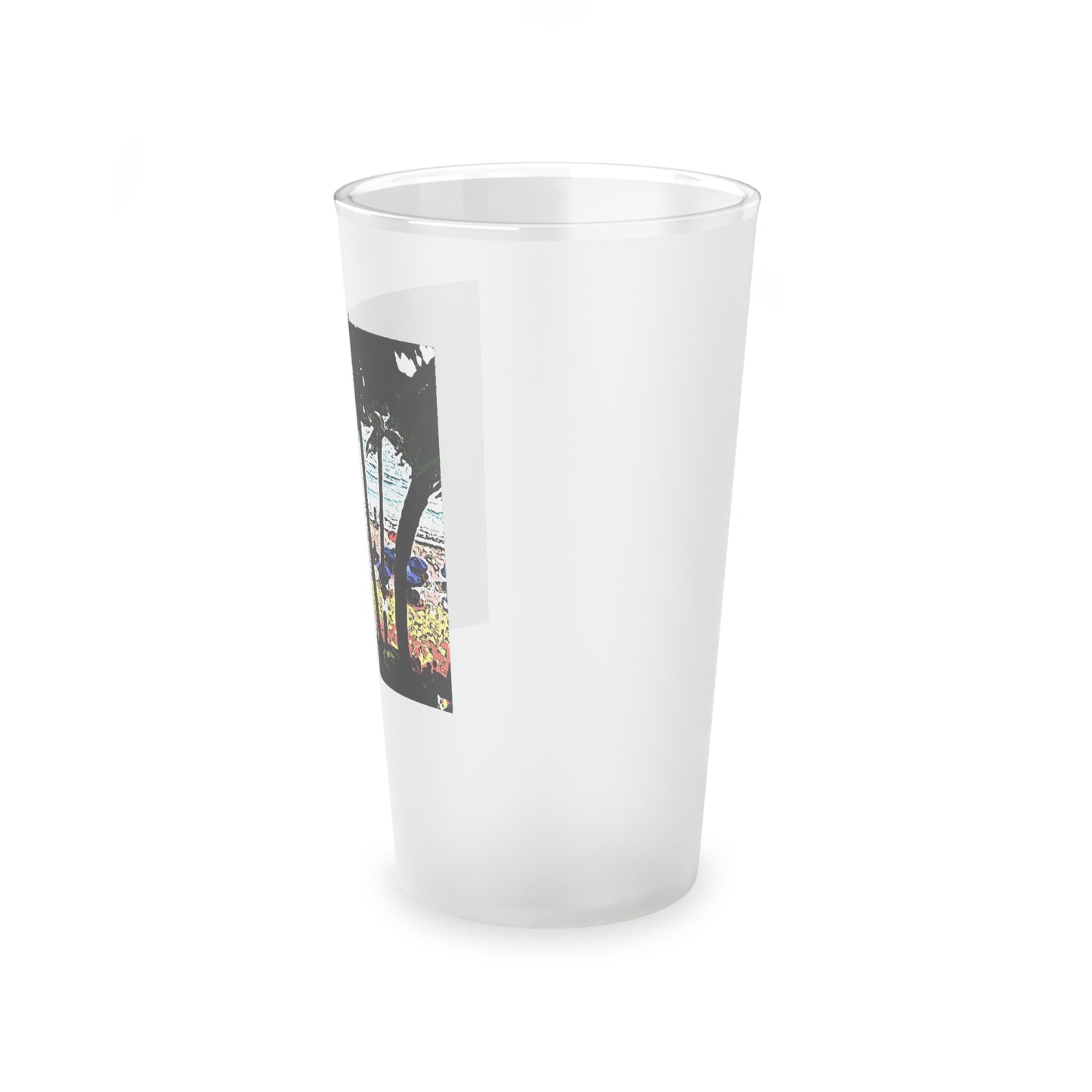 Frosted Pint Glass, 16oz ... "A Beautiful Beach Amongst The Palms" ... The Outrigger Waikiki, Honolulu, Oahu ... Original Works ...