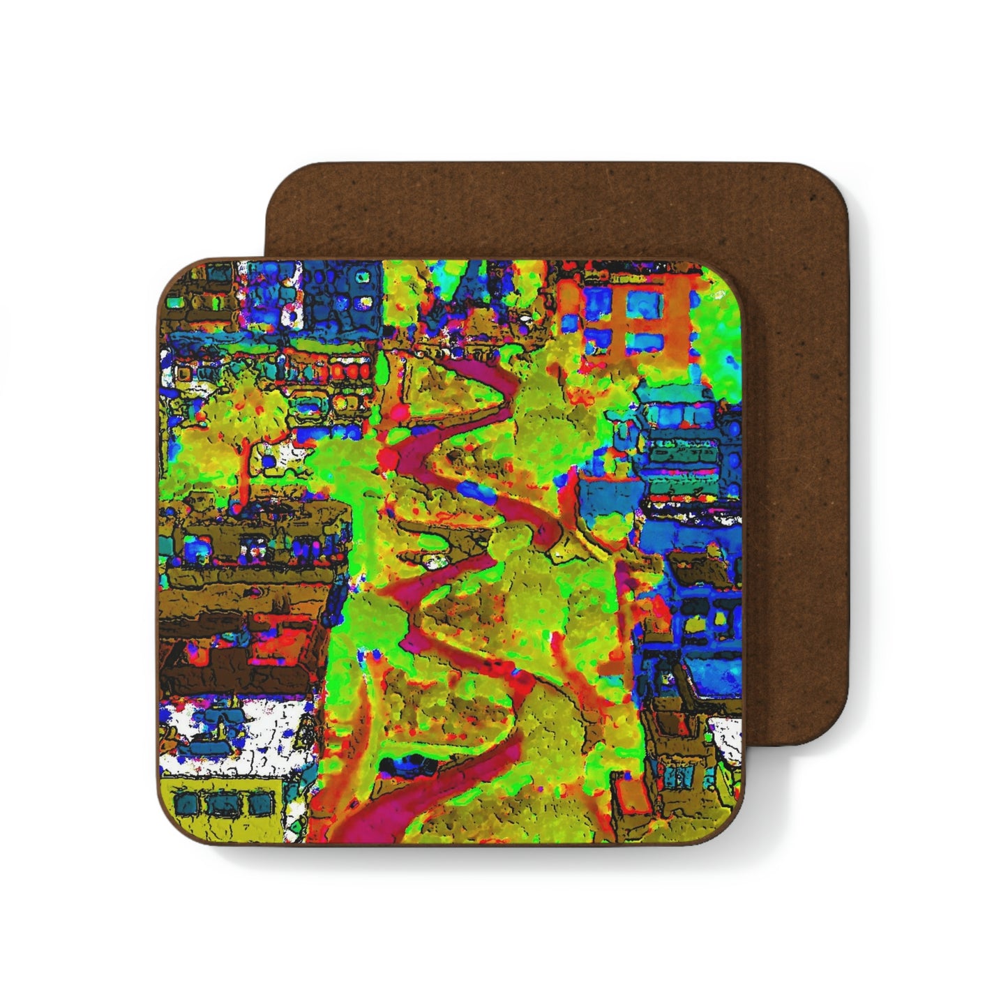 Hardboard Back Coaster ... A Crazy Street ... 'Eight Winding Curve-Switchbacks' ... "Lombard Street, San Francisco, CA' ... Family Archives: 1970's ... Original Works ...