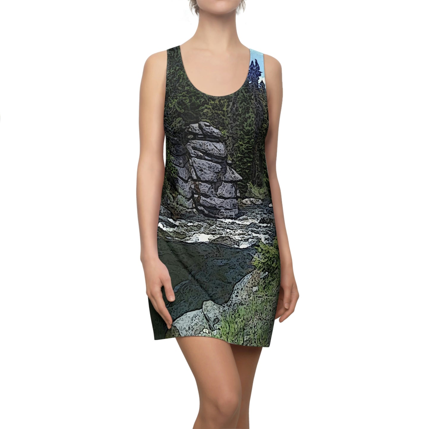 Women's Cut & Sew Racerback Dress ..."I Am Innocent" ... Tricky-Dick Immortalized ... Nixon Rock: Along The River ... Central Idaho, Summer 2020 ... Original Works ...