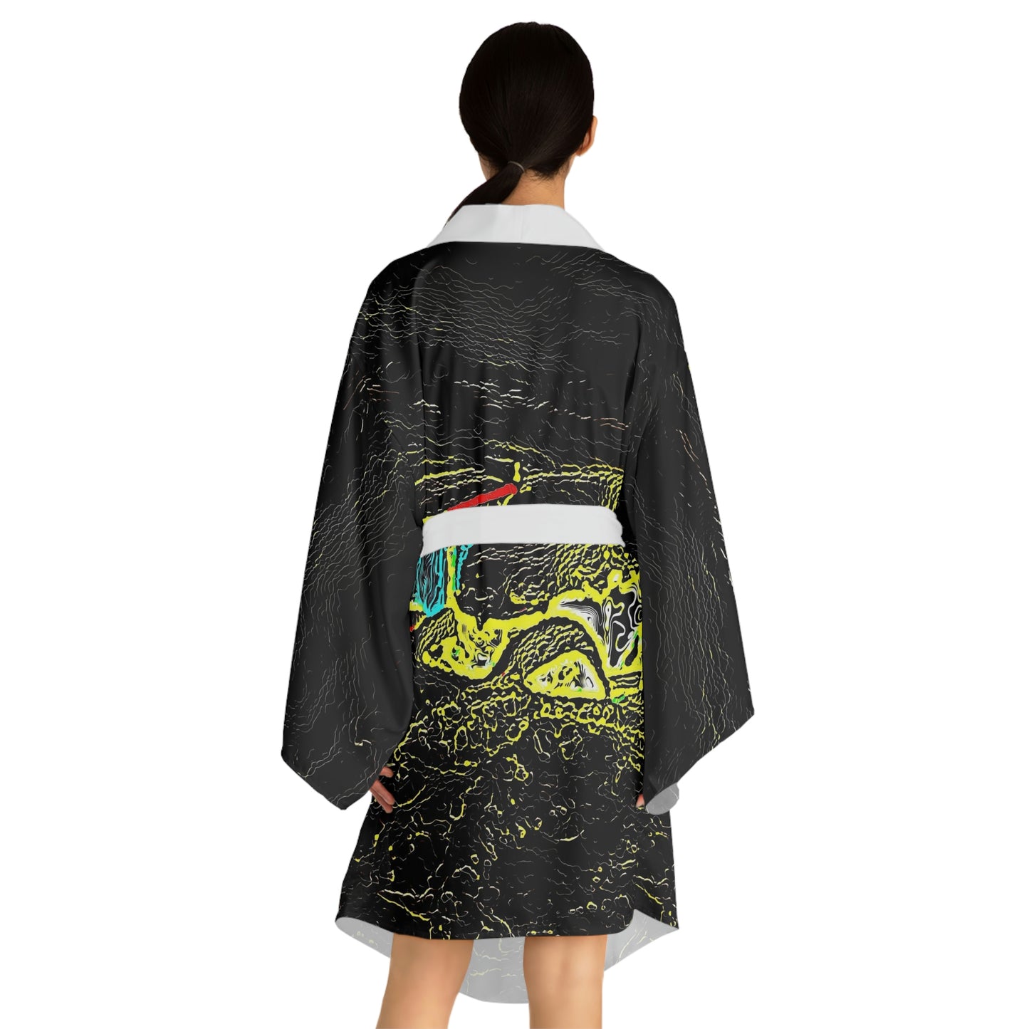 Long Sleeve Kimono Robe (AOP) ... "Snow Vehicle In Snow Storm At-Rest" ... Circa 12Mar23 ... Central Idaho ... 18-Hours Rendering Time: Original Works ...