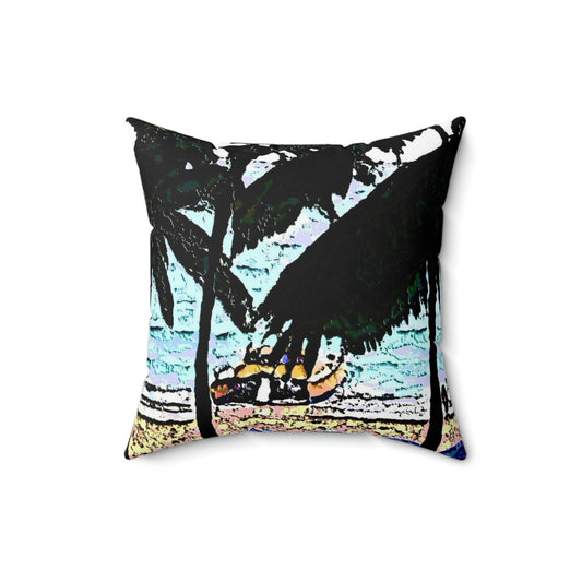 Spun Polyester Square Pillow ... "A Beautiful Beach Amongst The Palms" ... The Outrigger Waikiki, Honolulu, Oahu ... Original Works ...