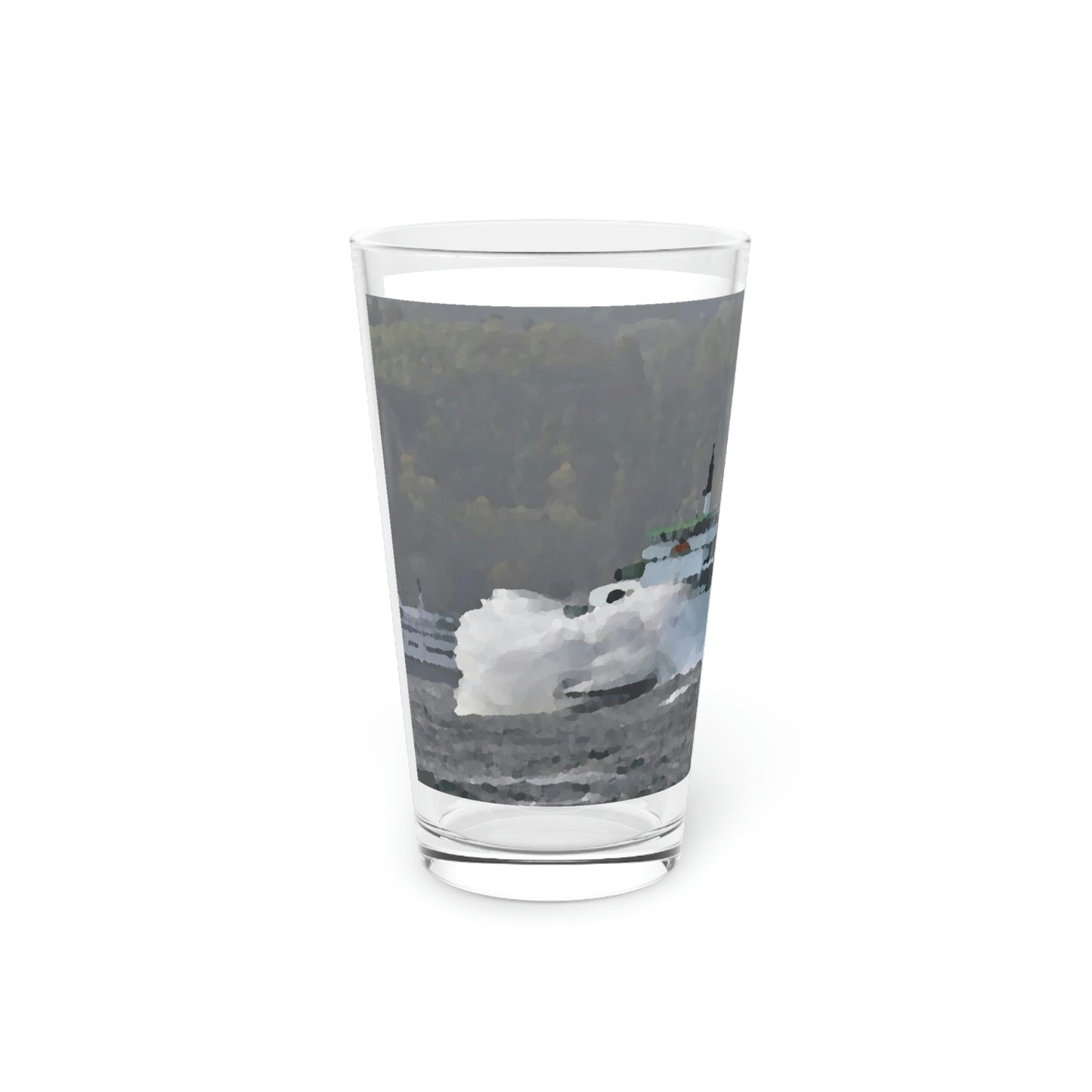 Pint Glass, 16oz ... WADOT Ferry Crossing ... "A Very Rough Day" ... Mulkiteo Route ... Family Archives ... Early 1990's' ... Original Works ...