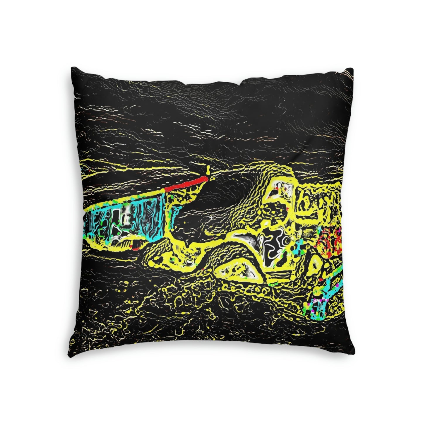 Tufted Floor Pillow, Square ...  "Snow Vehicle In Snow Storm At-Rest" ... Circa 12Mar23 ... Central Idaho ... 18-Hours Rendering Time: Original Works ...