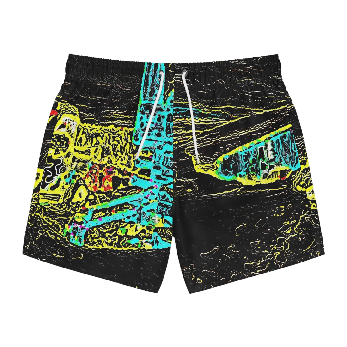 Swim Trunks (AOP) ... "Snow Vehicle In Snow Storm At-Rest" ... Circa 12Mar23 ... Central Idaho ... 18-Hours Rendering Time: Original Works ...