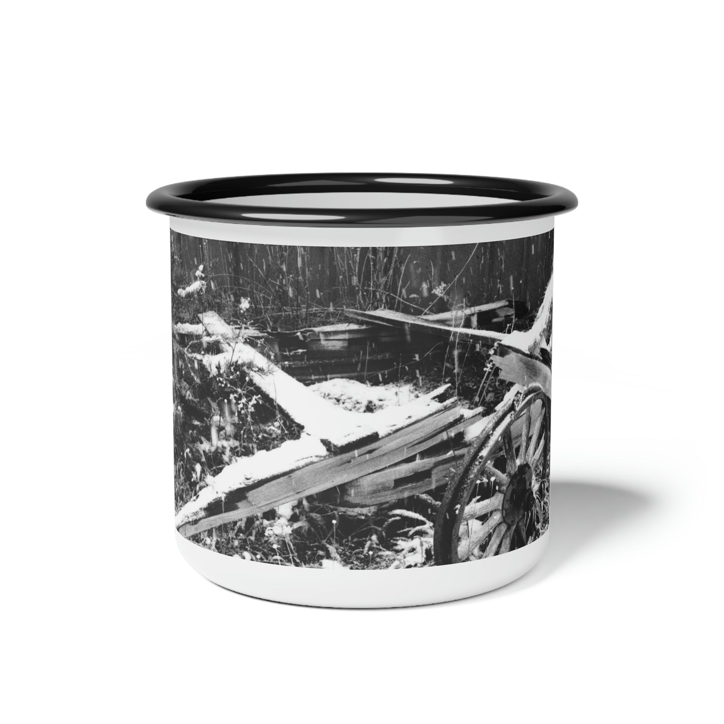 Enamel Camp Cup ... How Things Were Done 'A Long Time Ago' ... Wheel-Wagon & Snow