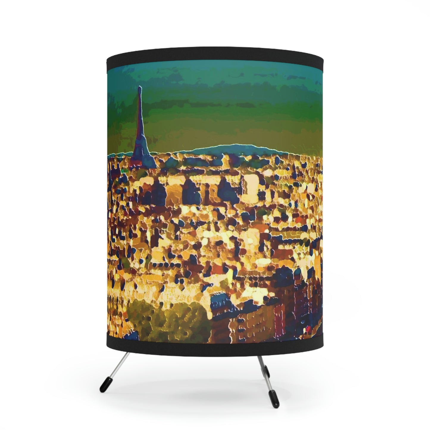 Tripod Lamp with High-Res Printed Shade, US\CA plug ...  Au Paris ... "Along The River Seine" ... Barbara Joan Bonnel-Holt: 1972 ... Original Works ...