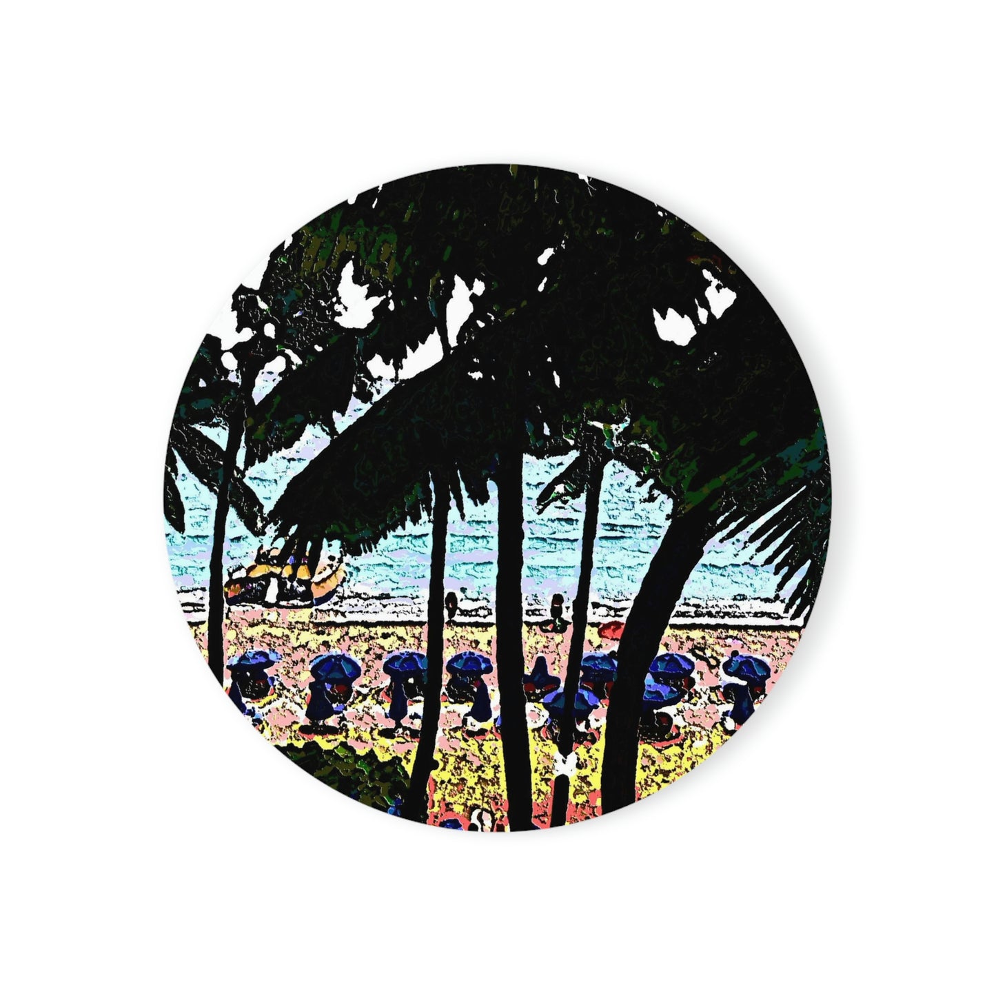 Cork Back Coaster ... "A Beautiful Beach Amongst The Palms" ... The Outrigger Waikiki, Honolulu, Oahu ... Original Works ...