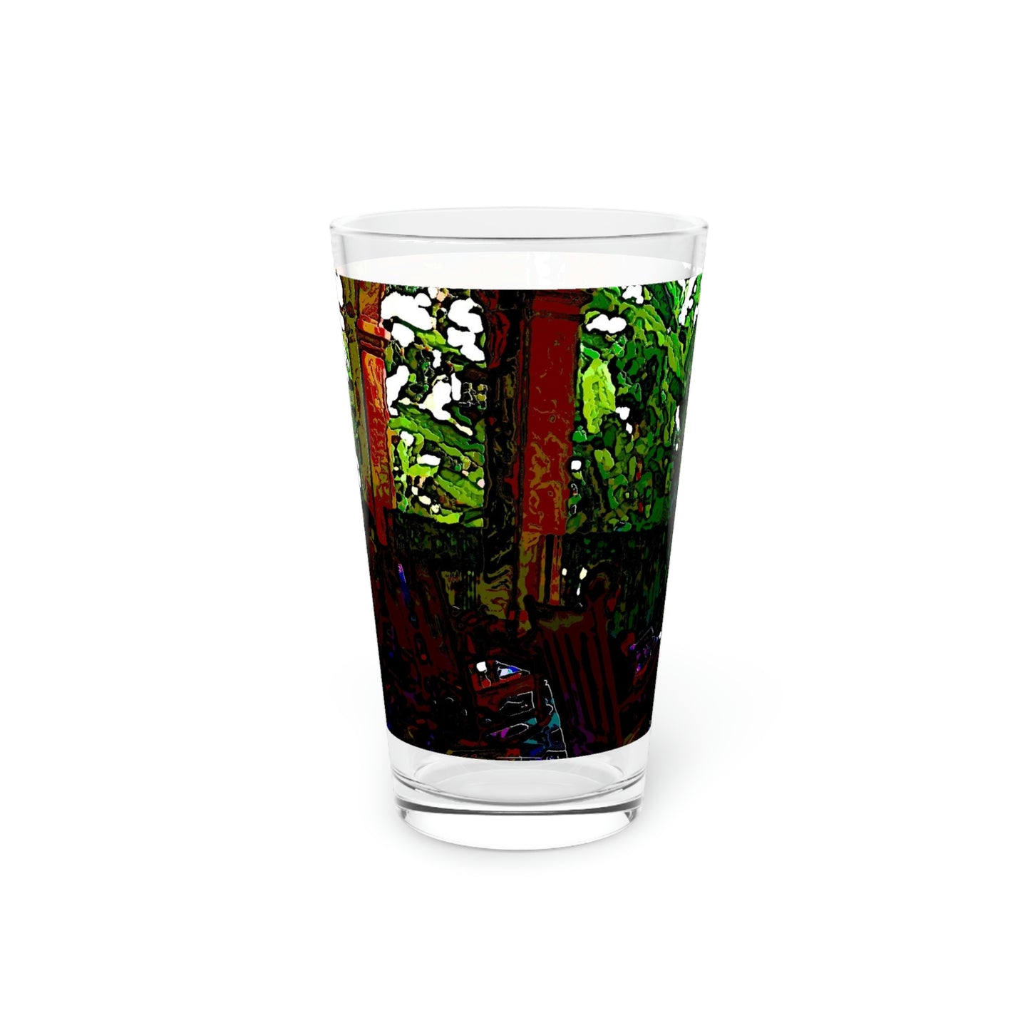 Pint Glass, 16oz ... Lanai & Rocking Chairs At: 'The Pink Palace' ... The Royal Hawai'ian ... Honolulu, HI ... '27Oct2014' ... Original Works ...