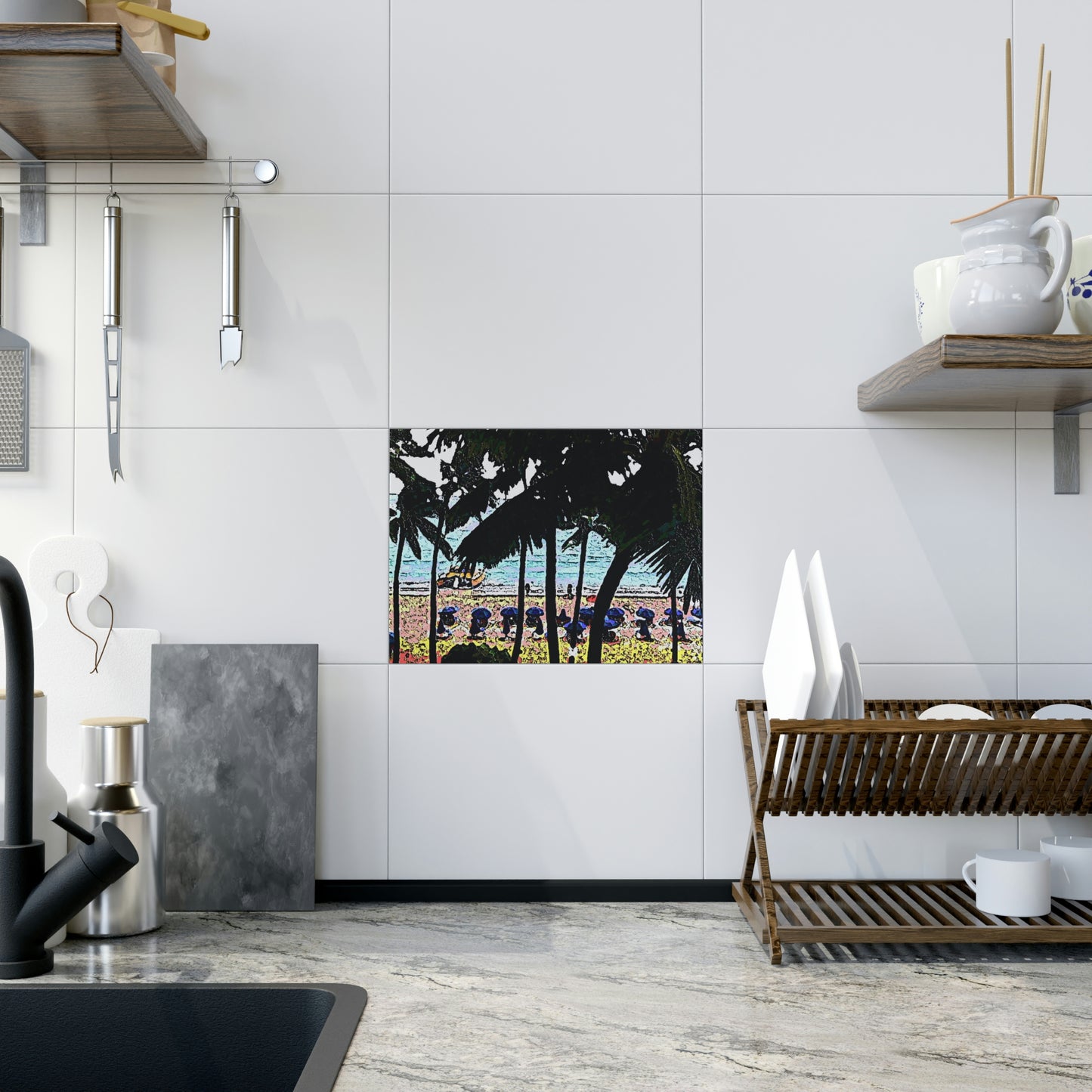Ceramic Photo Tile ... "A Beautiful Beach Amongst The Palms" ... The Outrigger Waikiki, Honolulu, Oahu ... Original Works ...