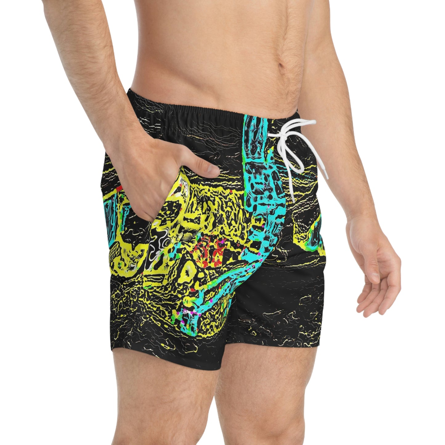 Swim Trunks (AOP) ... "Snow Vehicle In Snow Storm At-Rest" ... Circa 12Mar23 ... Central Idaho ... 18-Hours Rendering Time: Original Works ...