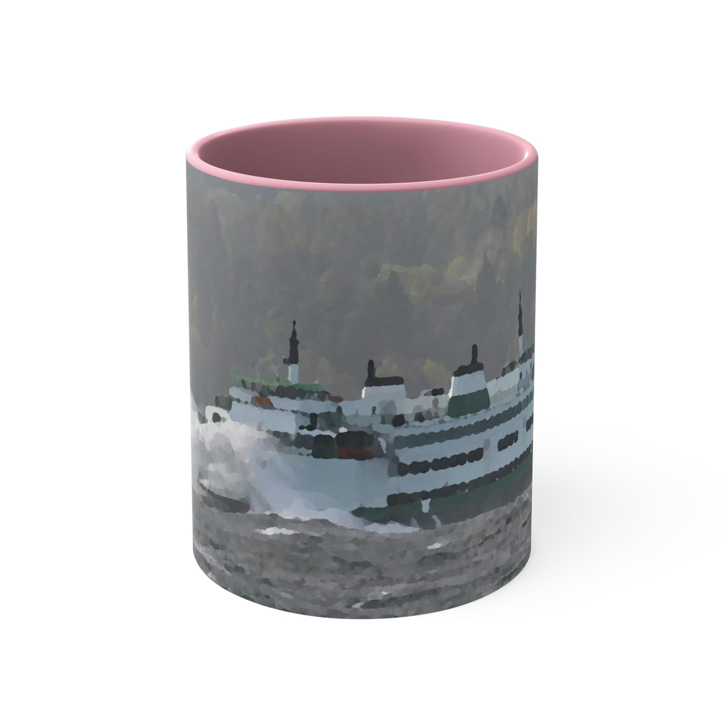 Accent Coffee Mug, 11oz ... WADOT Ferry Crossing ... "A Very Rough Day" ... Mulkiteo Route ... Family Archives ... Early 1990's' ... Original Works ...