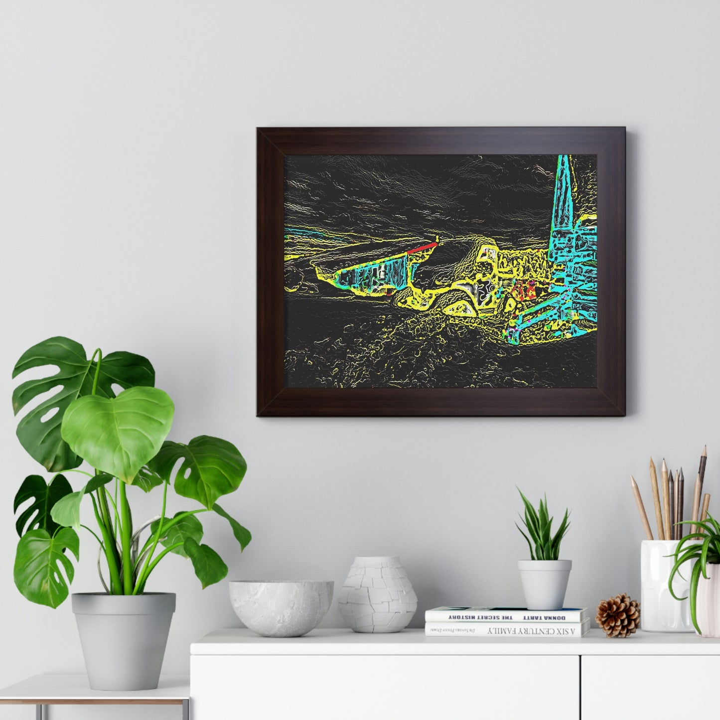 Framed Horizontal Poster ... "Snow Vehicle In Snow Storm At-Rest" ... Circa 12Mar23 ... Central Idaho ... 18-Hours Rendering Time: Original Works ...