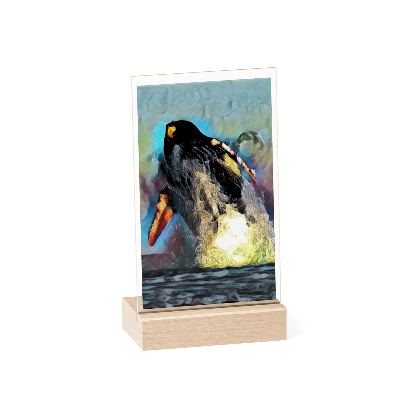 Acrylic Sign with Wooden Stand ... An Extraordinary Humpback Breach ... 'With Explosive Energy' ... Family Archives (KPH) ... Circa: 21st Century. Maui, HI ... Original Works ...