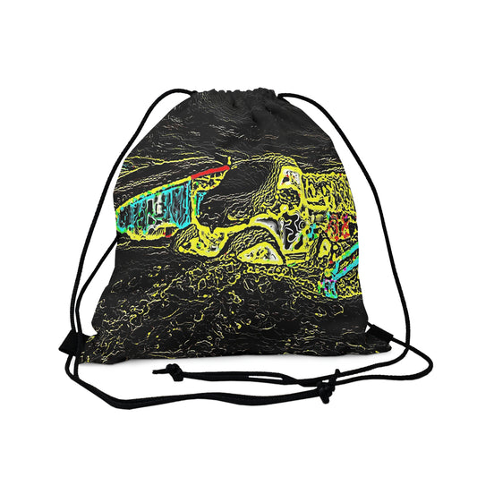 Outdoor Drawstring Bag ...  "Snow Vehicle In Snow Storm At-Rest" ... Circa 12Mar23 ... Central Idaho ... 18-Hours Rendering Time: Original Works ...