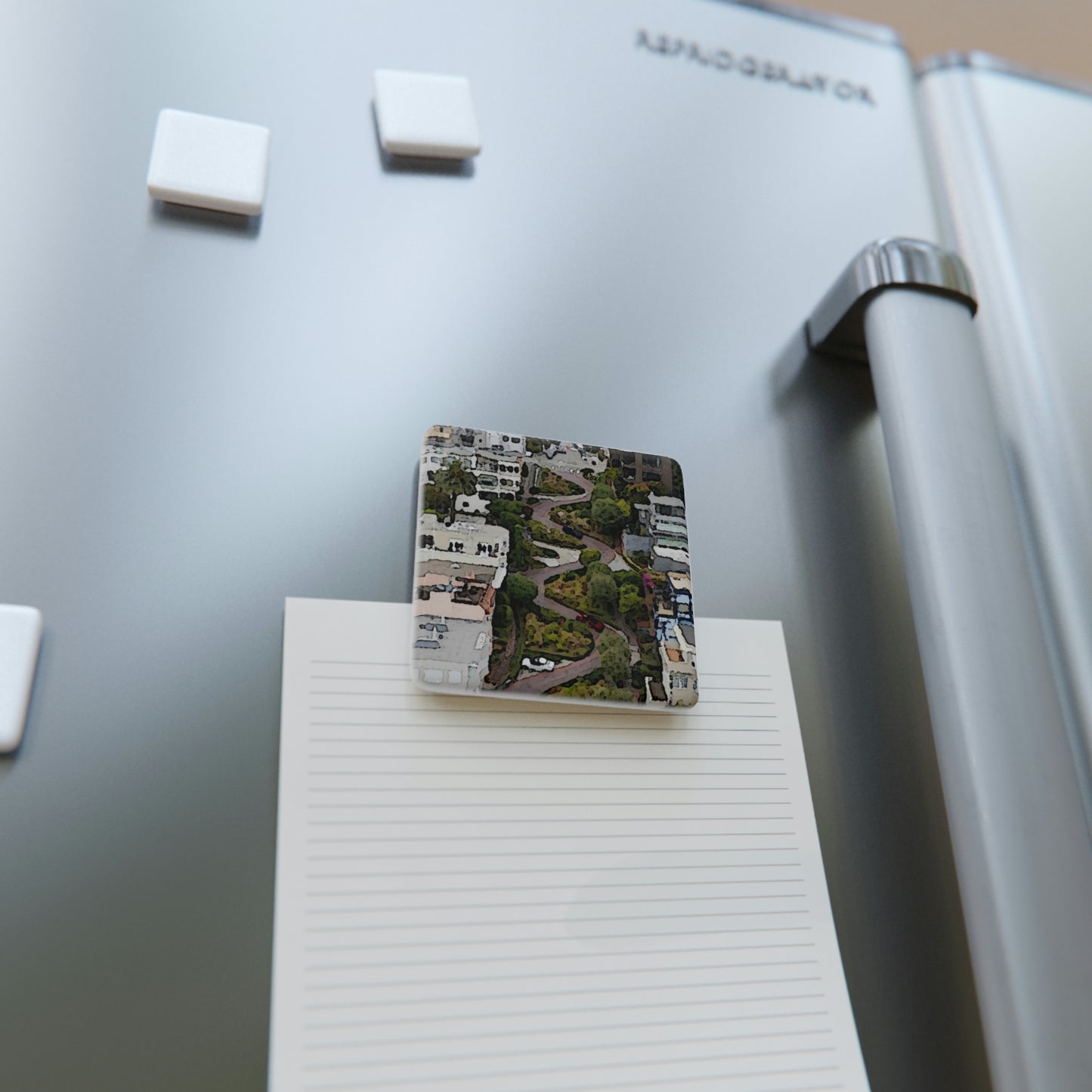 Porcelain Magnet, Square ... A Crazy Street ... 'Eight Winding Curve-Switchbacks' ... "Lombard Street, San Francisco, CA' ... Family Archives: 1970's ... Original Works ...
