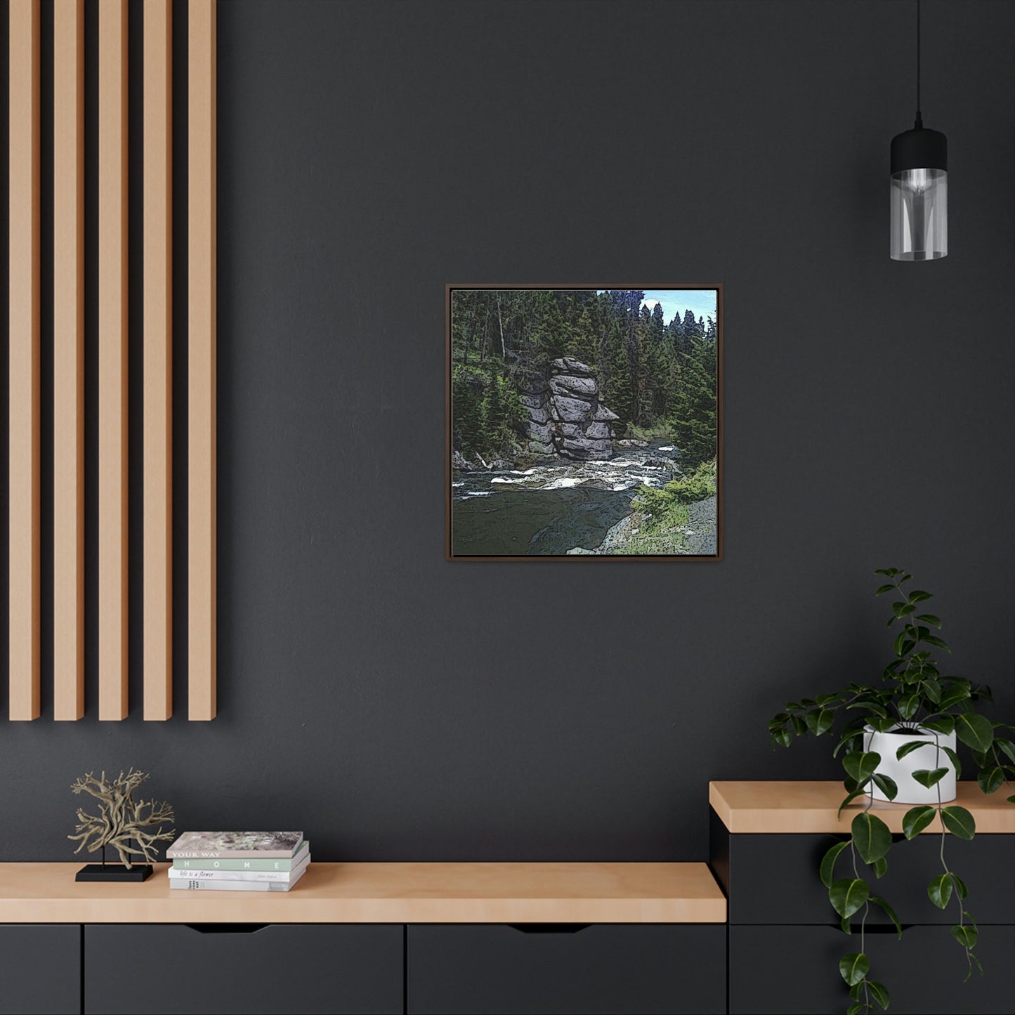 Gallery Canvas Wraps, Square Frame ...  "I Am Innocent" ... Tricky-Dick Immortalized ... Nixon Rock: Along The River ... Central Idaho, Summer 2020 ... Original Works ...