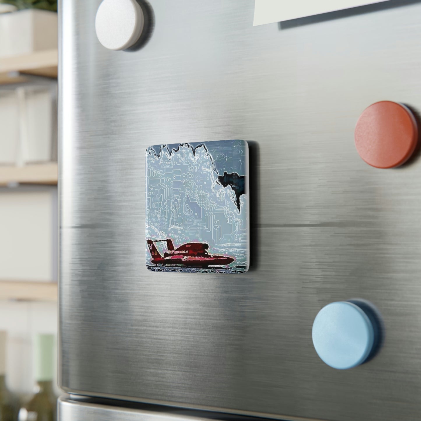 Porcelain Magnet, Square ... Seattle Columbia Cup On Lake Washington ... "Dave Wilcox Heads For The Win" ... Associate Gift-Photo ... Original Works ...