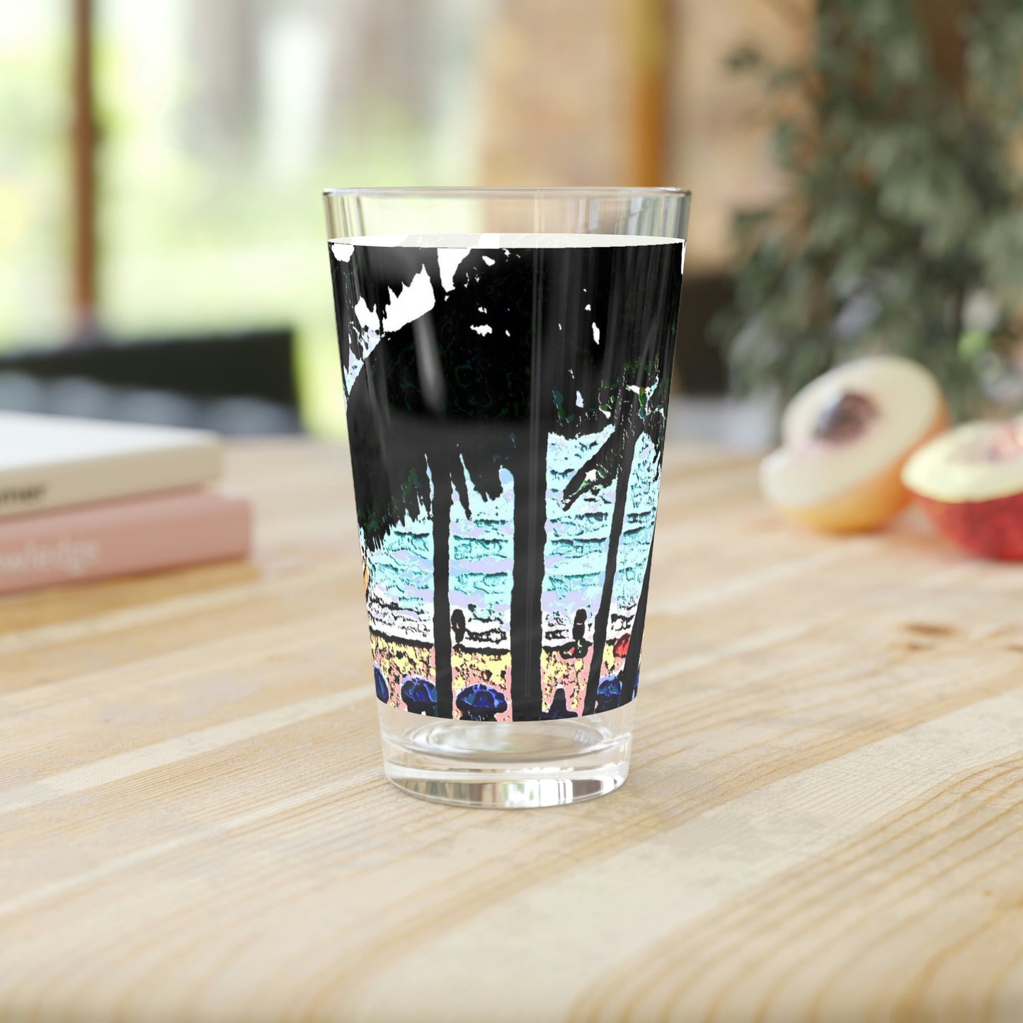 Pint Glass, 16oz ... "A Beautiful Beach Amongst The Palms" ... The Outrigger Waikiki, Honolulu, Oahu ... Original Works ...