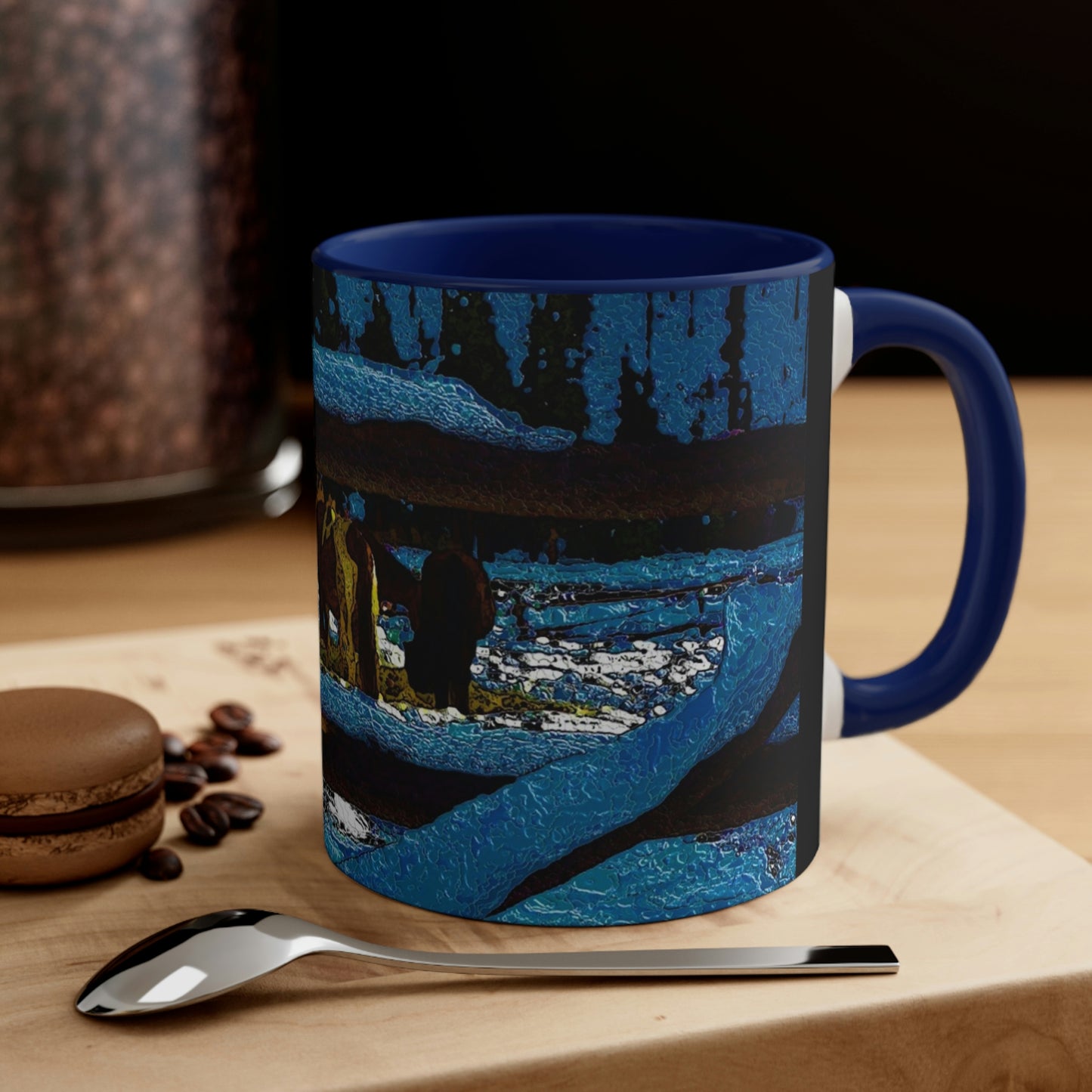 Accent Coffee Mug, 11oz ... A Horse ... A Saddle ...  Foraging Through The Snow ...  An_Asses 'Cry' ... Central Idaho, November 2022 ...  Original Works ...