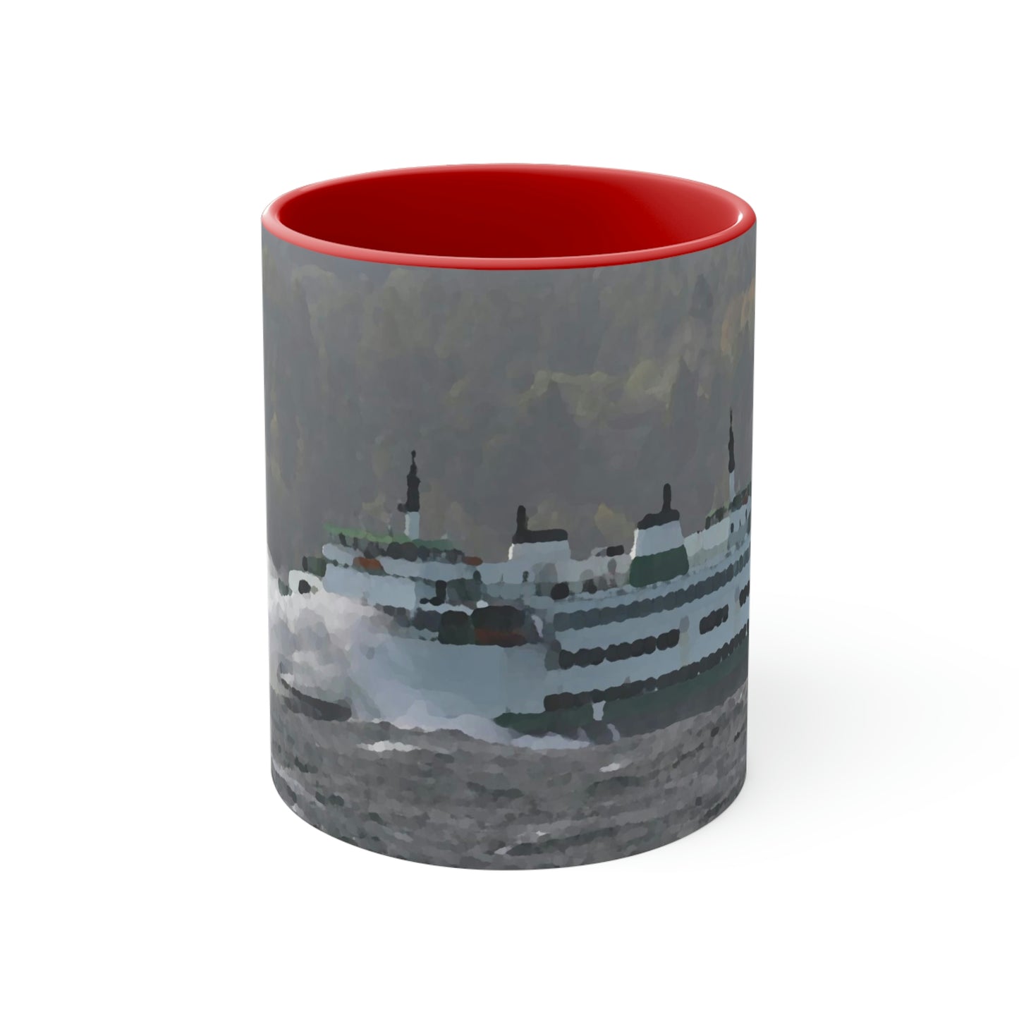 Accent Coffee Mug, 11oz ... WADOT Ferry Crossing ... "A Very Rough Day" ... Mulkiteo Route ... Family Archives ... Early 1990's' ... Original Works ...