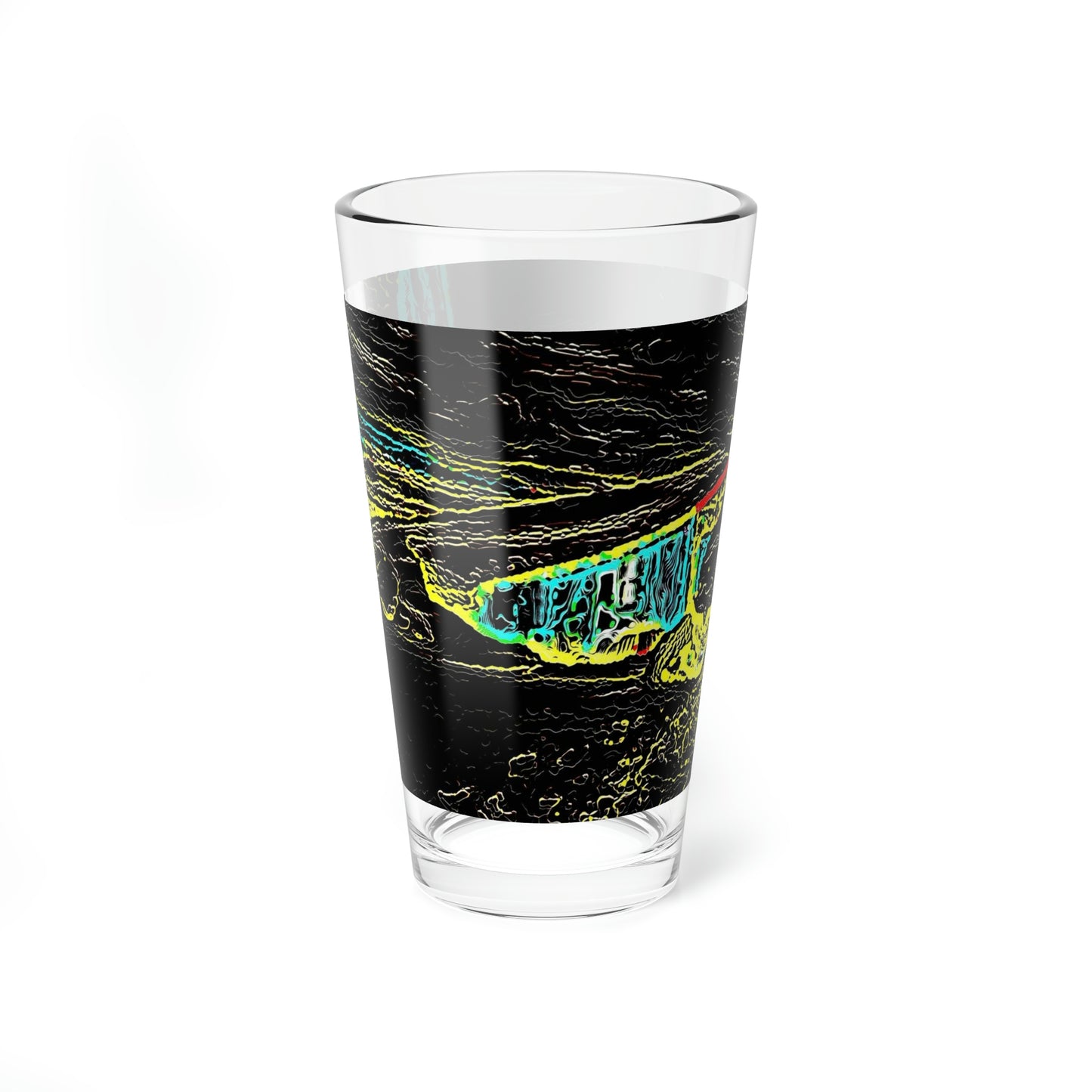 Mixing Glass, 16oz ... "Snow Vehicle In Snow Storm At-Rest" ... Circa 12Mar23 ... Central Idaho ... 18-Hours Rendering Time: Original Works ...