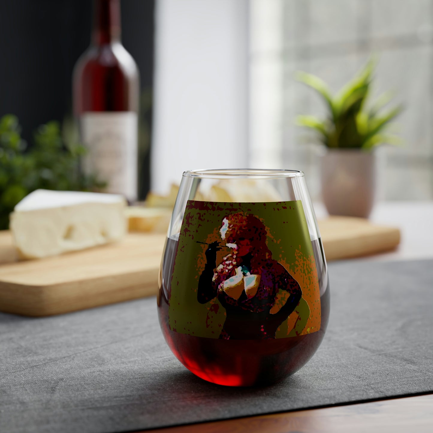 Stemless Wine Glass, 11.75oz ...  A Colleague Overseas ... 'Enjoying A Fag' ... Original Works ... "April Fools 2023" ... Hot-Tranny-Smoke ...
