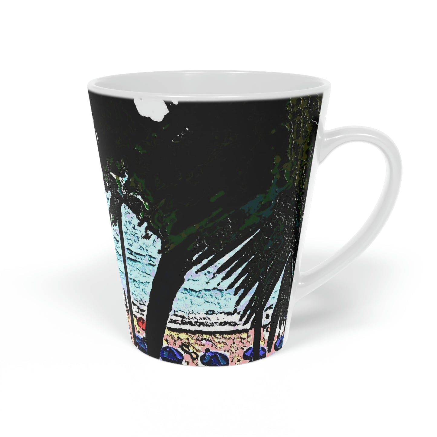 Latte Mug, 12oz ... "A Beautiful Beach Amongst The Palms" ... The Outrigger Waikiki, Honolulu, Oahu ... Original Works ...