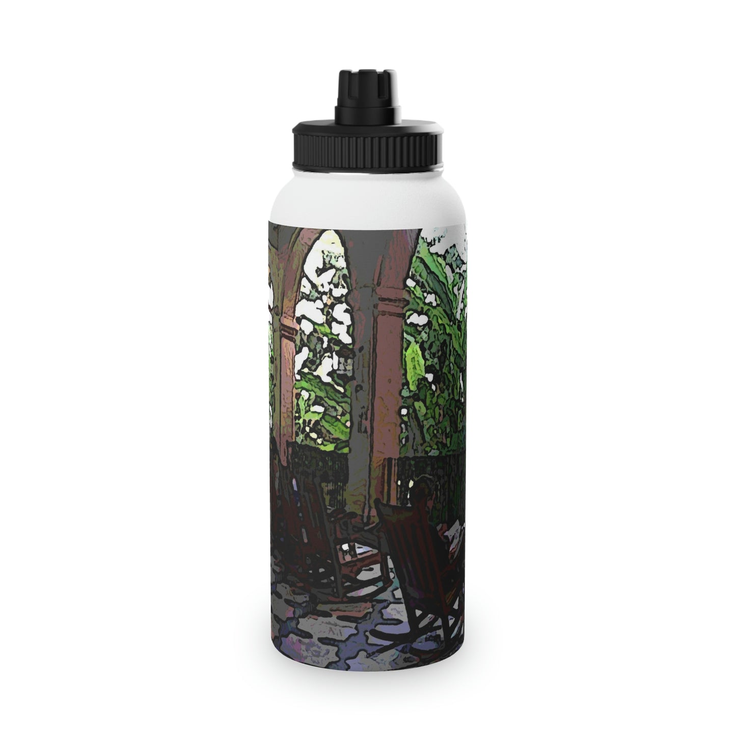 Stainless Steel Water Bottle, Sports Lid ... Lanai & Rocking Chairs At: 'The Pink Palace' ... The Royal Hawai'ian ... Honolulu, HI ... '27Oct2014' ... Original Works ...