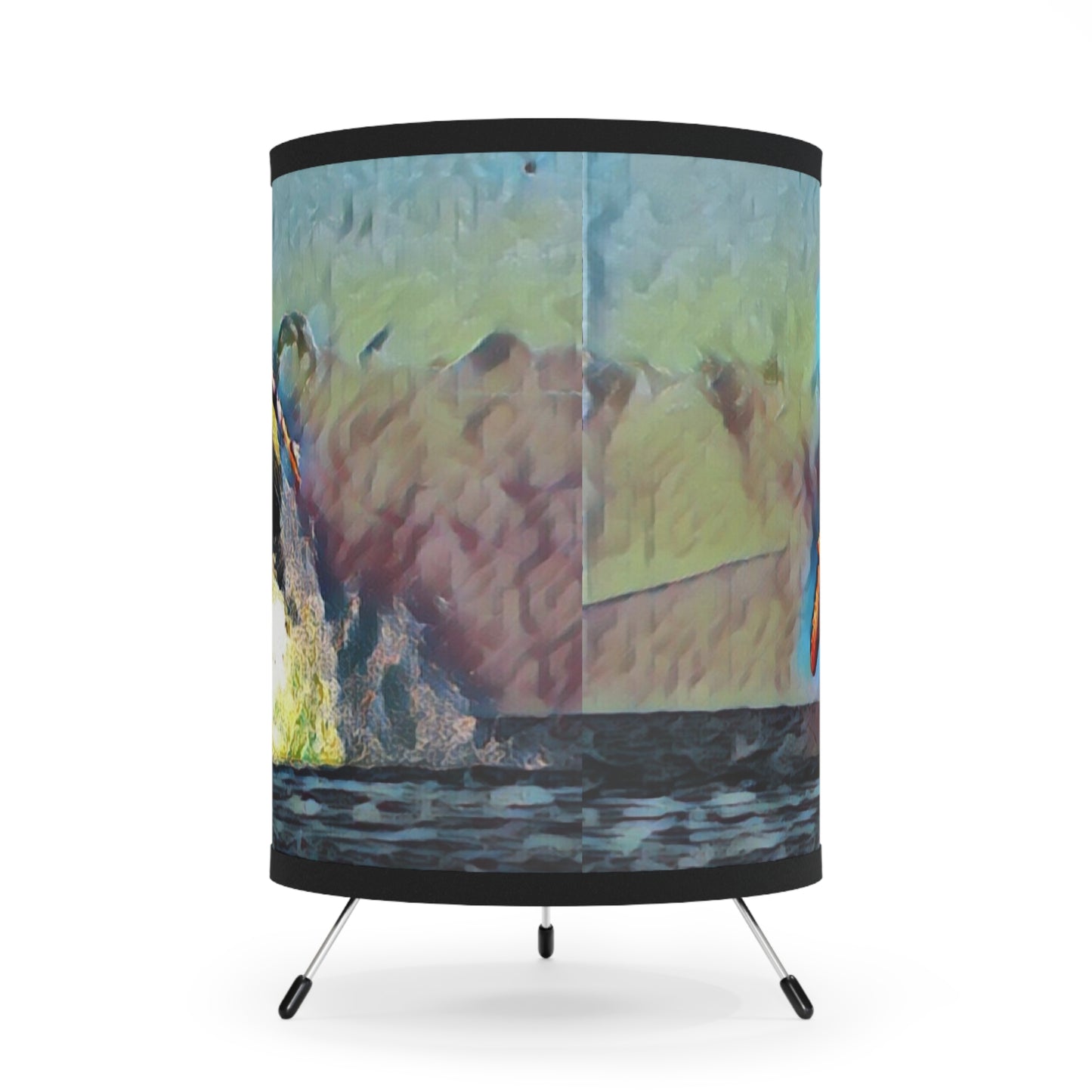 Tripod Lamp with High-Res Printed Shade, US\CA plug ... An Extraordinary Humpback Breach ... 'With Explosive Energy' ... Family Archives (KPH) ... Circa: 21st Century. Maui, HI ... Original Works ...
