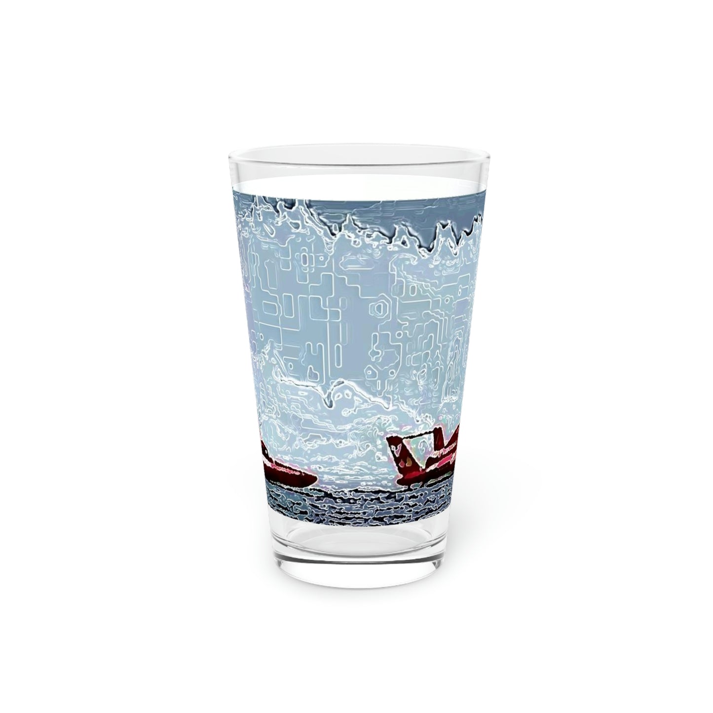 Pint Glass, 16oz ... Seattle Columbia Cup On Lake Washington ... "Dave Wilcox Heads For The Win" ... Associate Gift-Photo ... Original Works ...