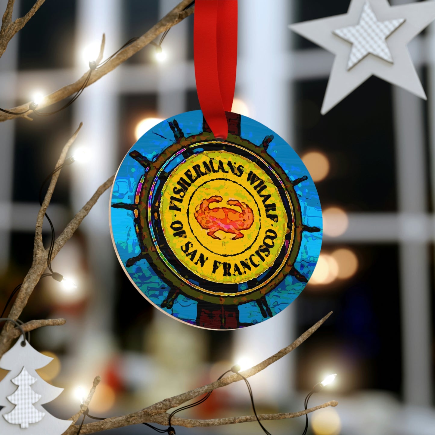 Plywood Ornaments (Round, Berlin) ... "No.9 Fishermen's Grotto - Fishermen's Wharf, SF, California" ... Family Archives: 1970's ... Original Works ...