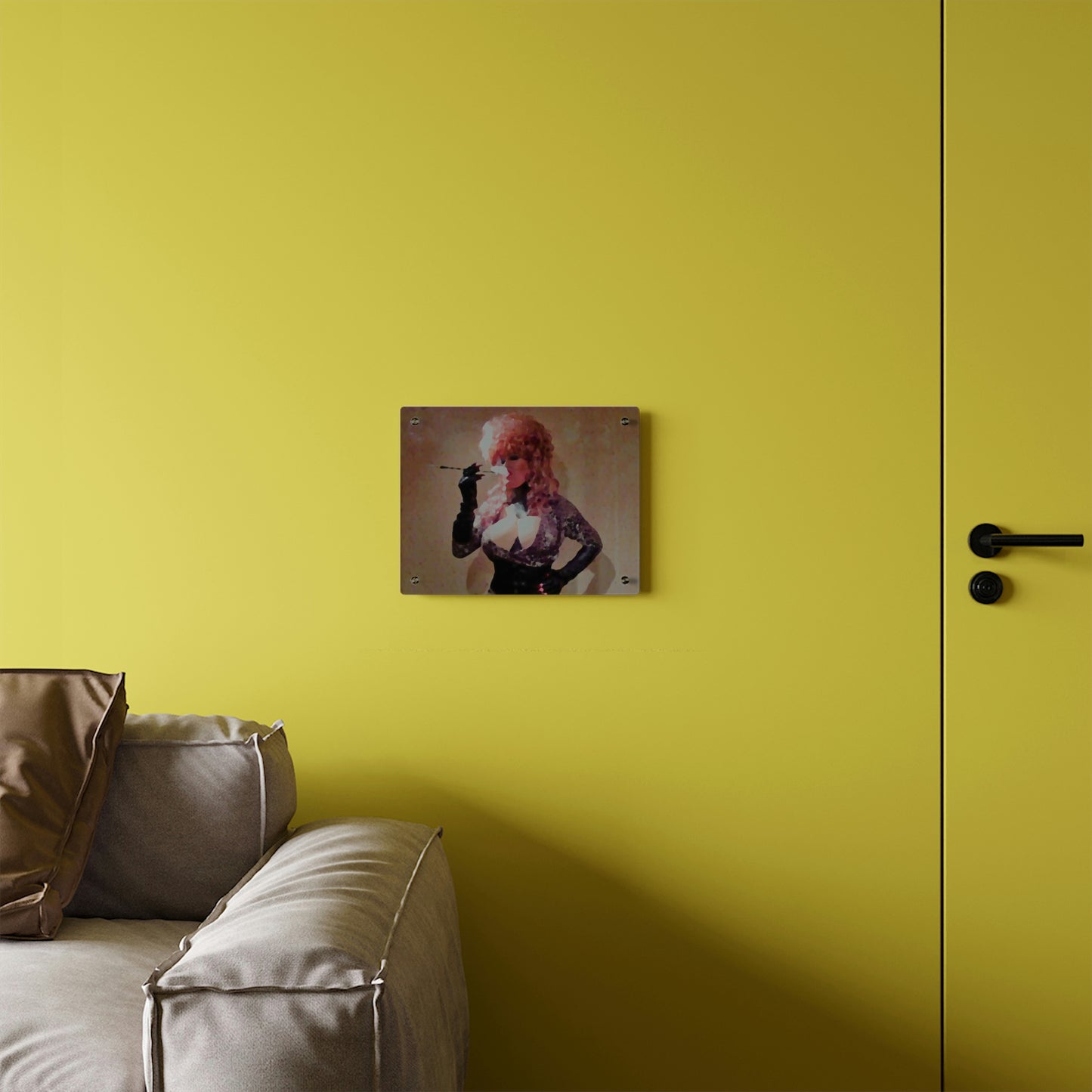 Acrylic Wall Art Panels ...  A Colleague Overseas ... 'Enjoying A Fag' ... Original Works ... "April Fools 2023" ... Hot-Tranny-Smoke ...