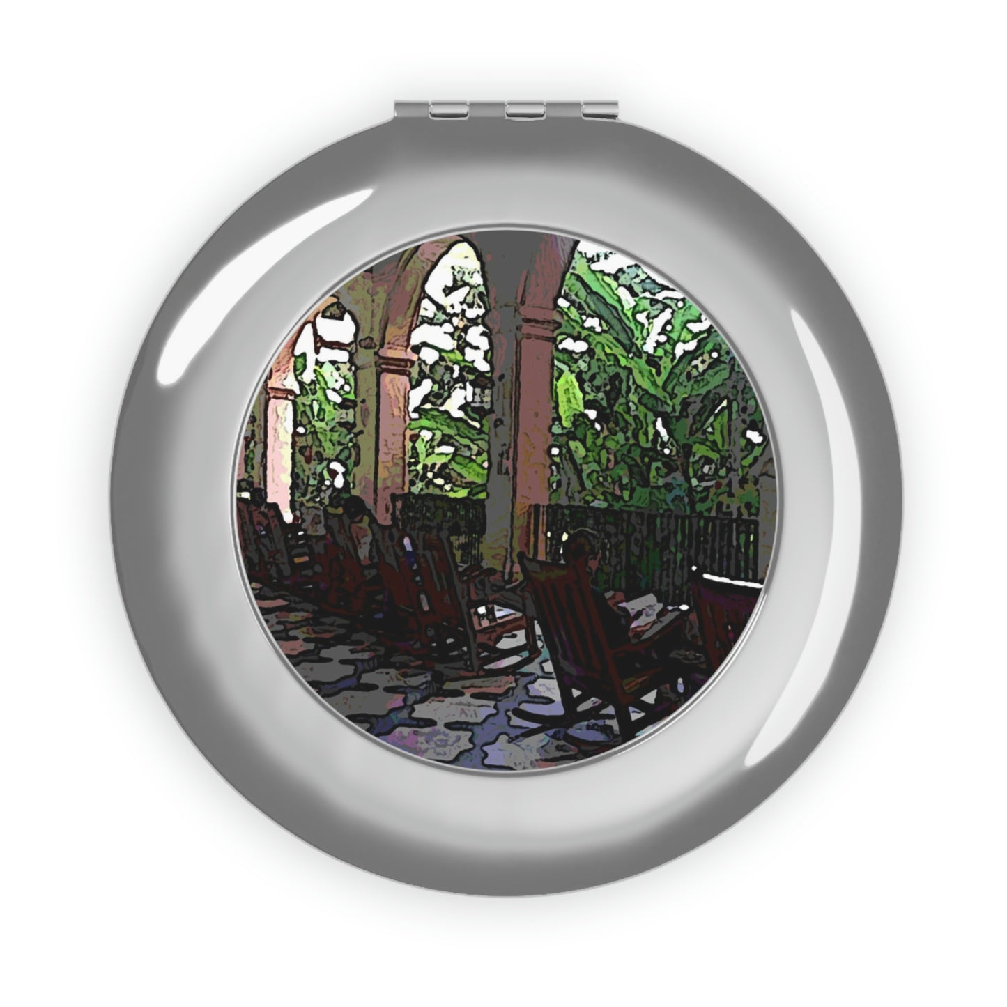 Compact Travel Mirror ...  Lanai & Rocking Chairs At: 'The Pink Palace' ... The Royal Hawai'ian ... Honolulu, HI ... '27Oct2014' ... Original Works ...