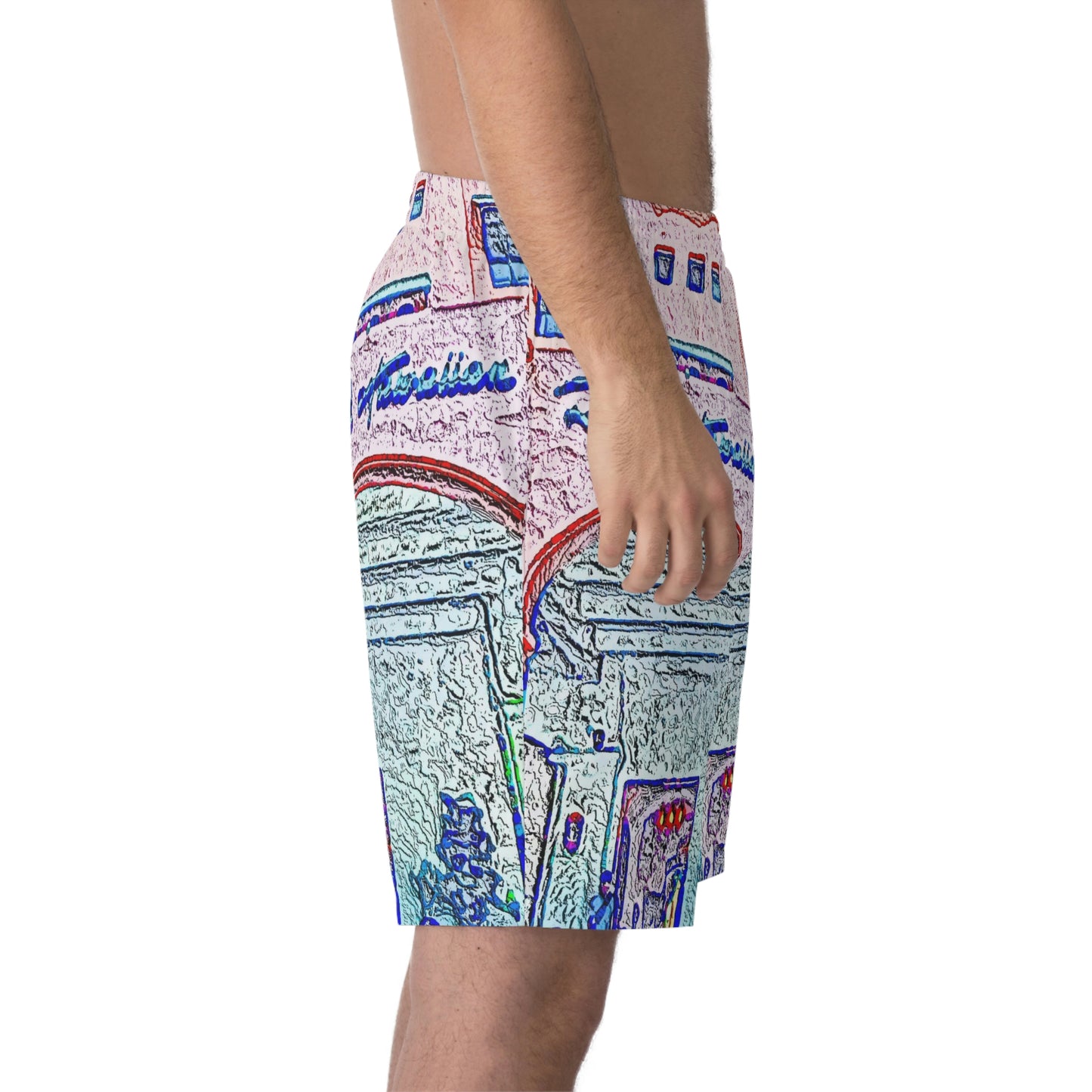 Men's Elastic Beach Shorts (AOP) ...  "La Grande Entree" At: 'The Pink Palace' ... The Royal Hawai'ian ... Honolulu, HI ... '27Oct2014' ... Original Works ...
