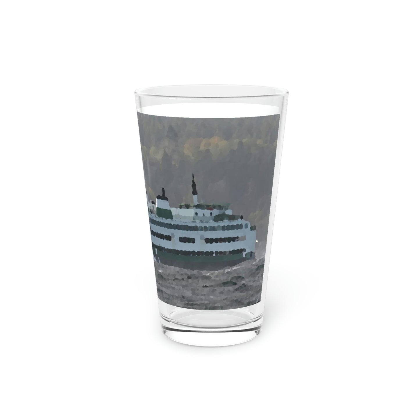 Pint Glass, 16oz ... WADOT Ferry Crossing ... "A Very Rough Day" ... Mulkiteo Route ... Family Archives ... Early 1990's' ... Original Works ...