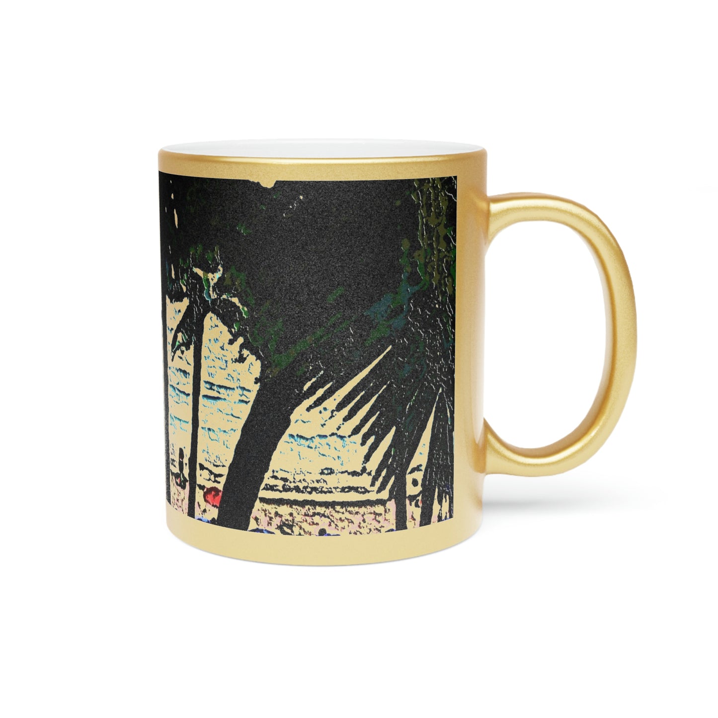 Metallic Mug (Silver\Gold) ... "A Beautiful Beach Amongst The Palms" ... The Outrigger Waikiki, Honolulu, Oahu ... Original Works ...
