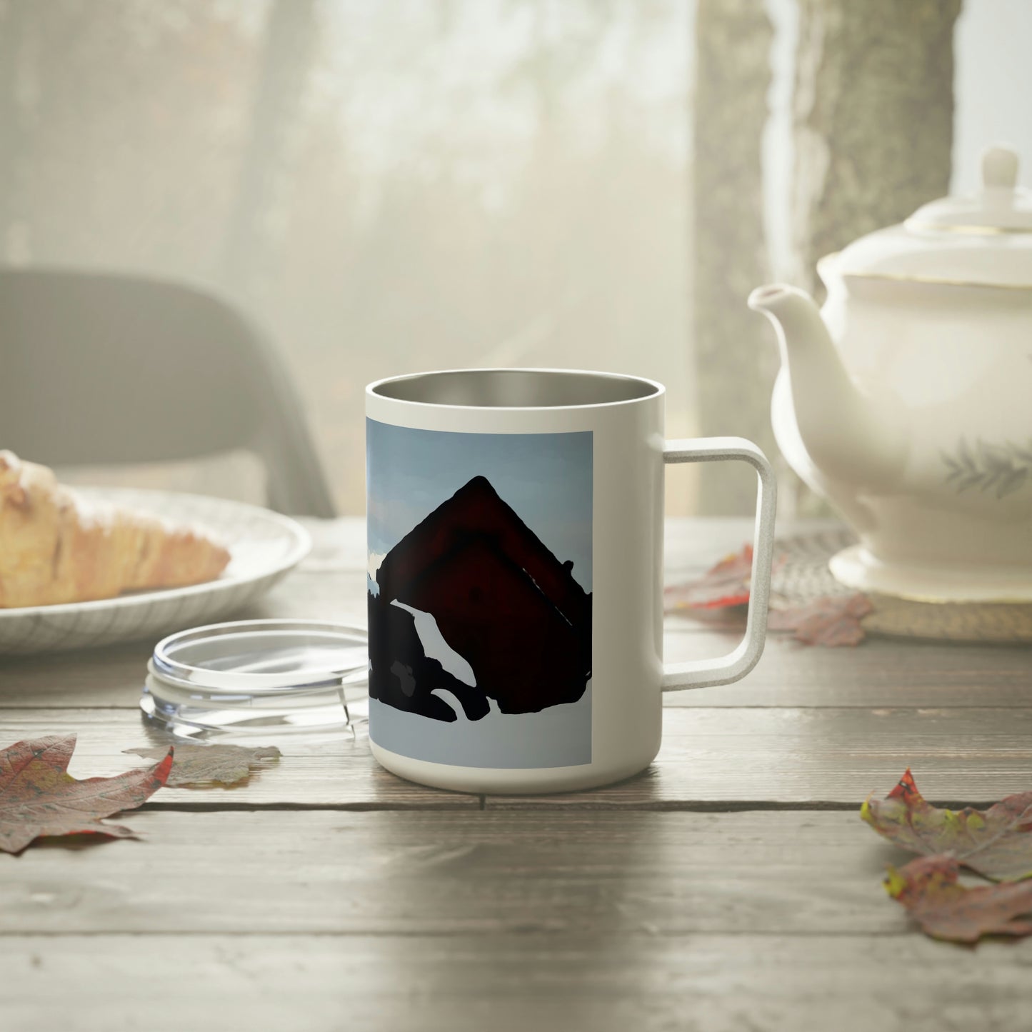 Insulated Coffee Mug, 10oz ... After An Intense Snow Storm ... 'Digging Out' ... A Vehicle & Cabin "In The Mountains" ... March 2023 ... Original Works ...