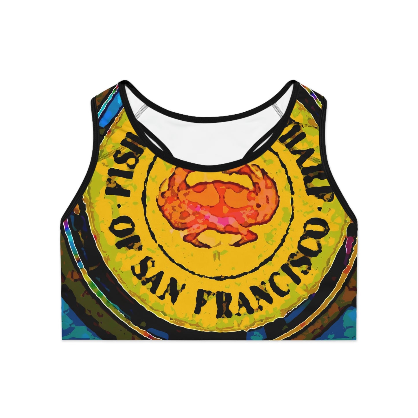 Sports Bra (AOP) ...  "No.9 Fishermen's Grotto - Fishermen's Wharf, SF, California" ... Family Archives: 1970's ... Original Works ...