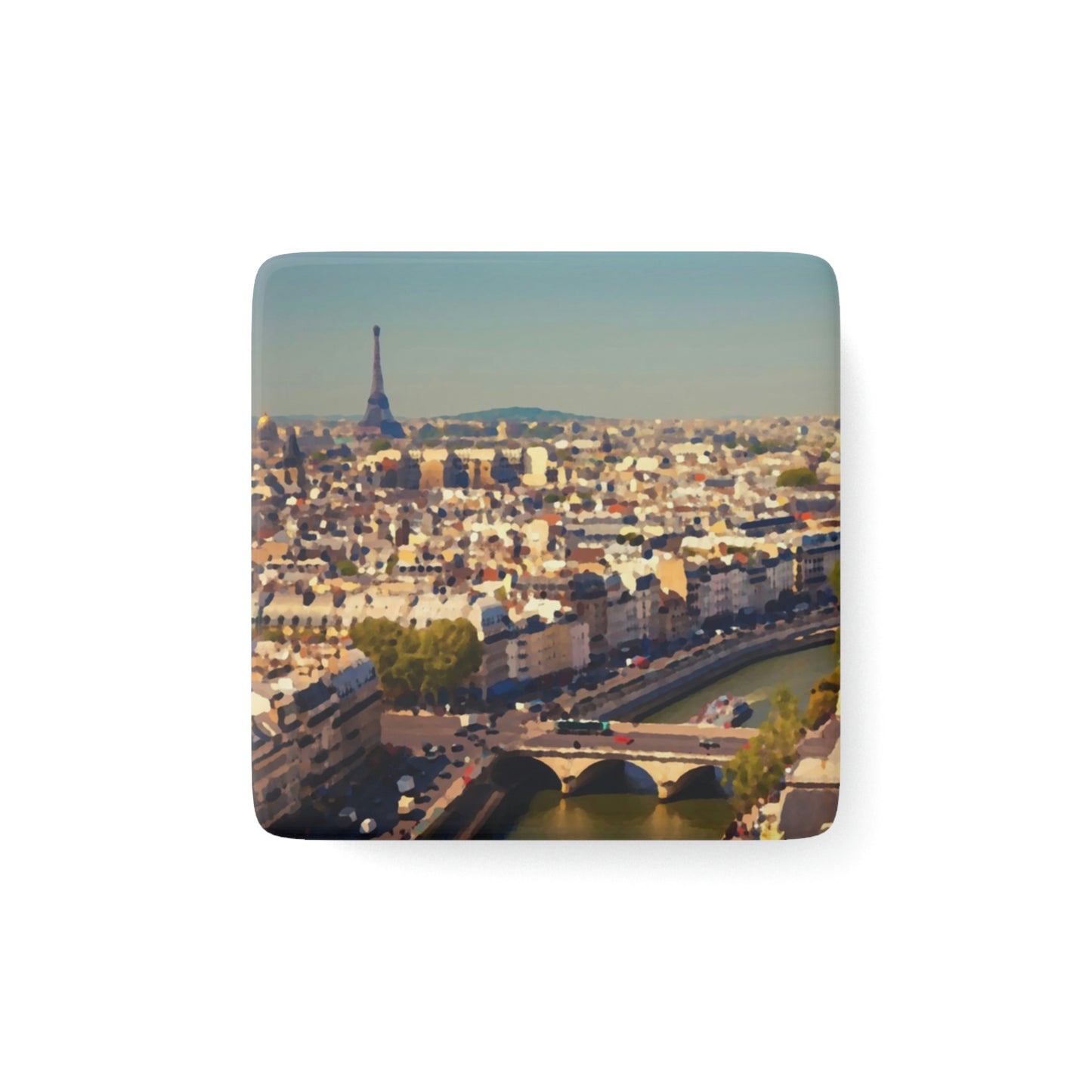 Porcelain Magnet, Square ... Au Paris ... "Along The River Seine" ... Barbara Joan Bonnell-Holt: 1972 ... Original Works ...