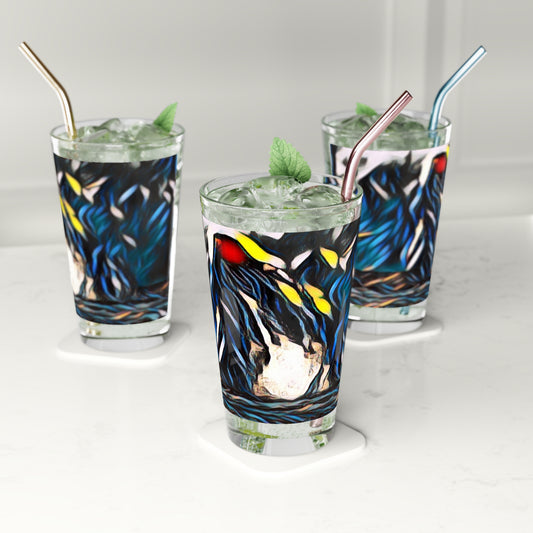 Pint Glass, 16oz ... "Ken's Favourite Humpback Breach" ... Circa: 21st Century ... Maui, HI ... Original Works ...