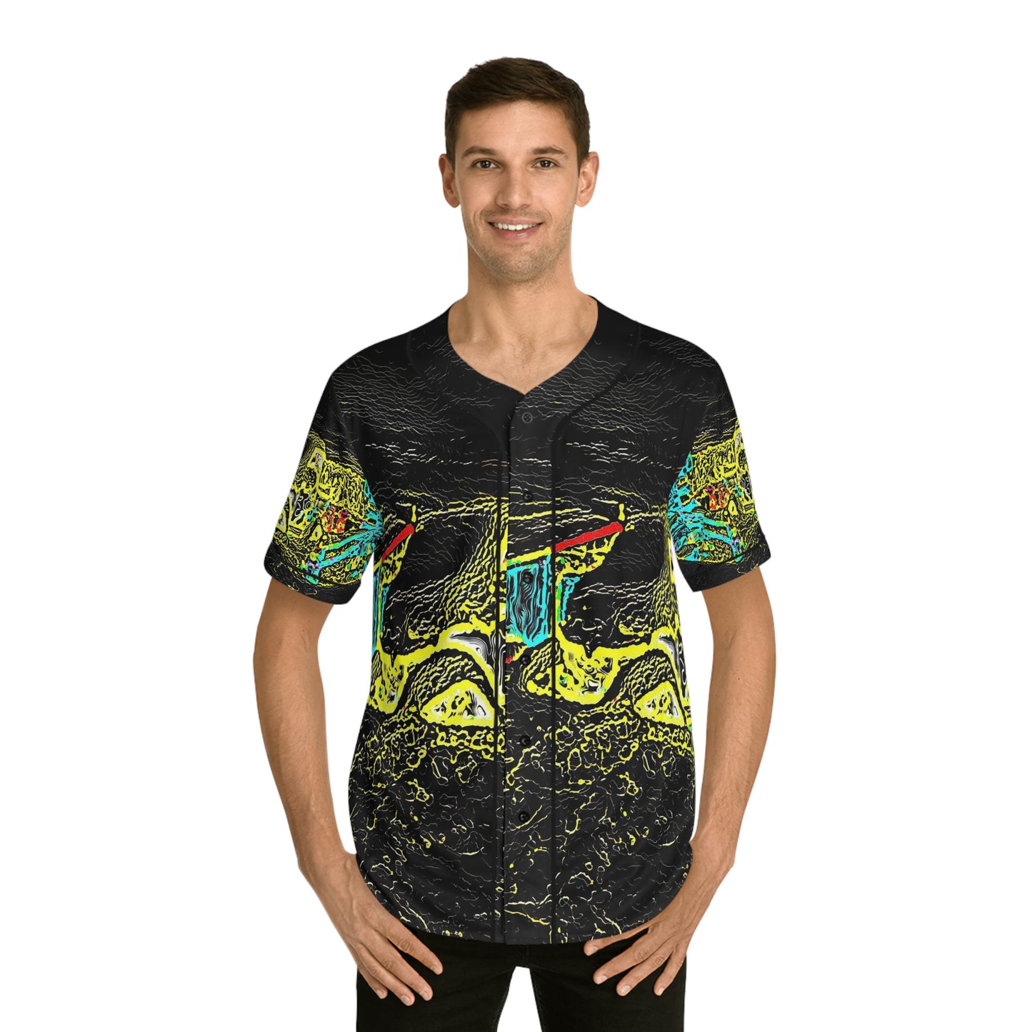Men's Baseball Jersey (AOP) ... "Snow Vehicle In Snow Storm At-Rest" ... Circa 12Mar23 ... Central Idaho ... 18-Hours Rendering Time: Original Works ...