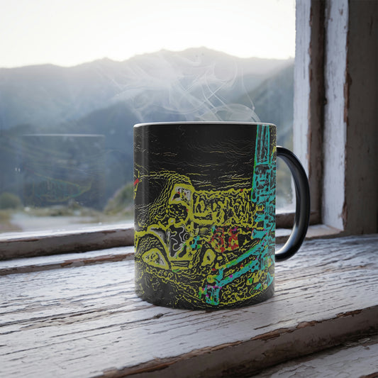Color Morphing Mug, 11oz ... "Snow Vehicle In Snow Storm At-Rest" ... Circa 12Mar23 ... Central Idaho ... 18-Hours Rendering Time: Original Works ...