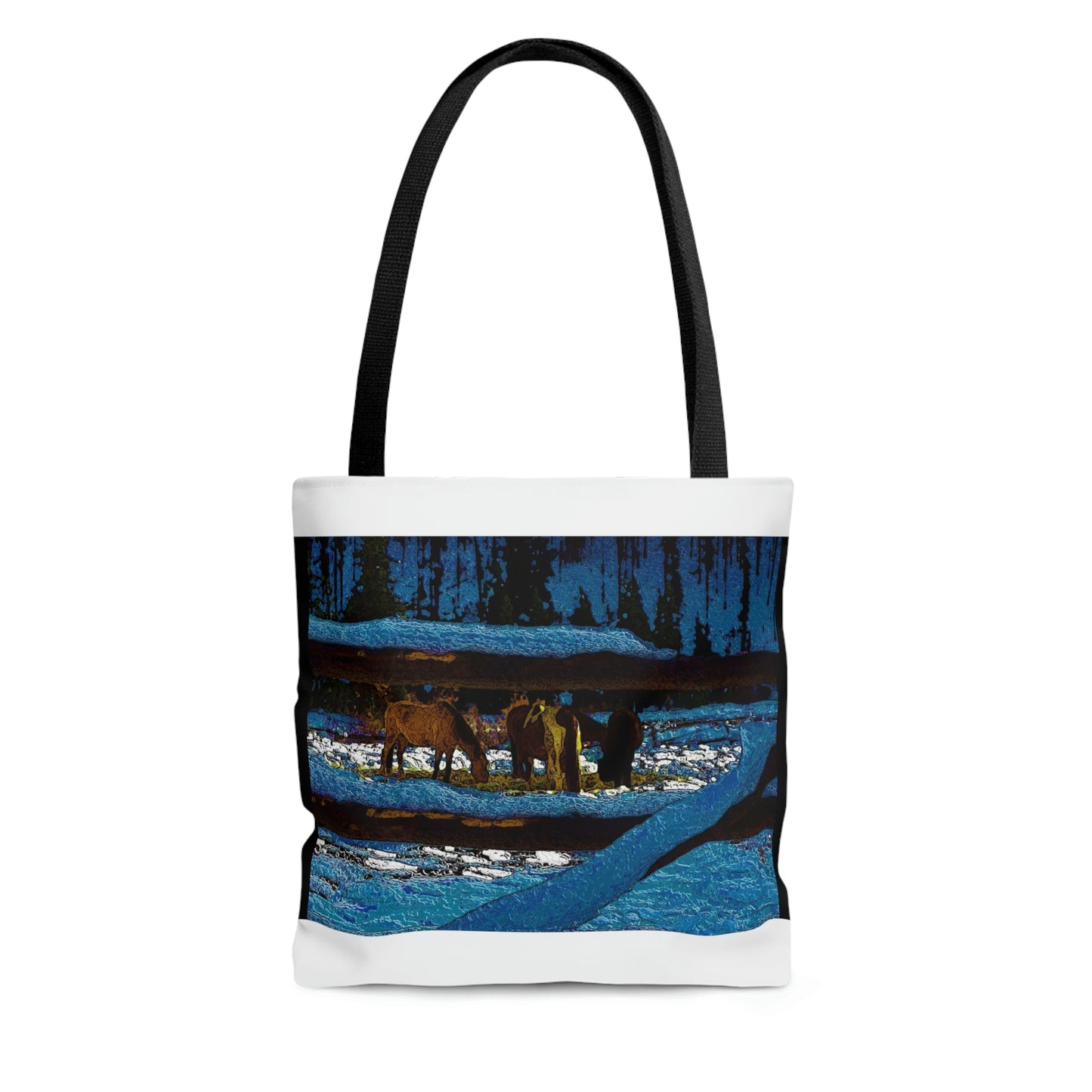 AOP Tote Bag ...  A Horse ... A Saddle ...  Foraging Through The Snow ...  An_Asses 'Cry' ... Central Idaho, November 2022 ...  Original Works ..