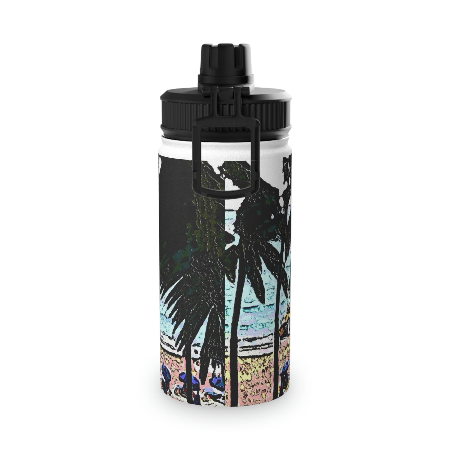 Stainless Steel Water Bottle, Sports Lid ... "A Beautiful Beach Amongst The Palms" ... The Outrigger Waikiki, Honolulu, Oahu ... Original Works ...
