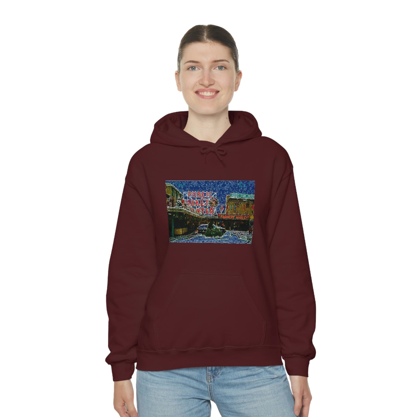 Unisex Heavy Blend™ Hooded Sweatshirt ... Pike Place Market: 'The Public Market', Seattle, Washington. Circa Fall 2013 ...