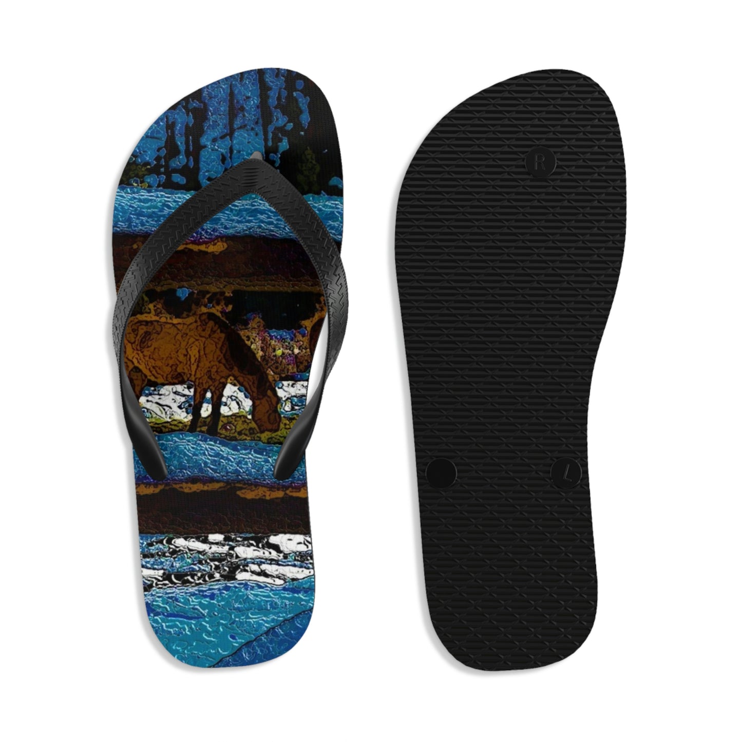 Unisex Flip-Flops ...  A Horse ... A Saddle ...  Foraging Through The Snow ...  An_Asses 'Cry' ... Central Idaho, November 2022 ...  Original Works ..