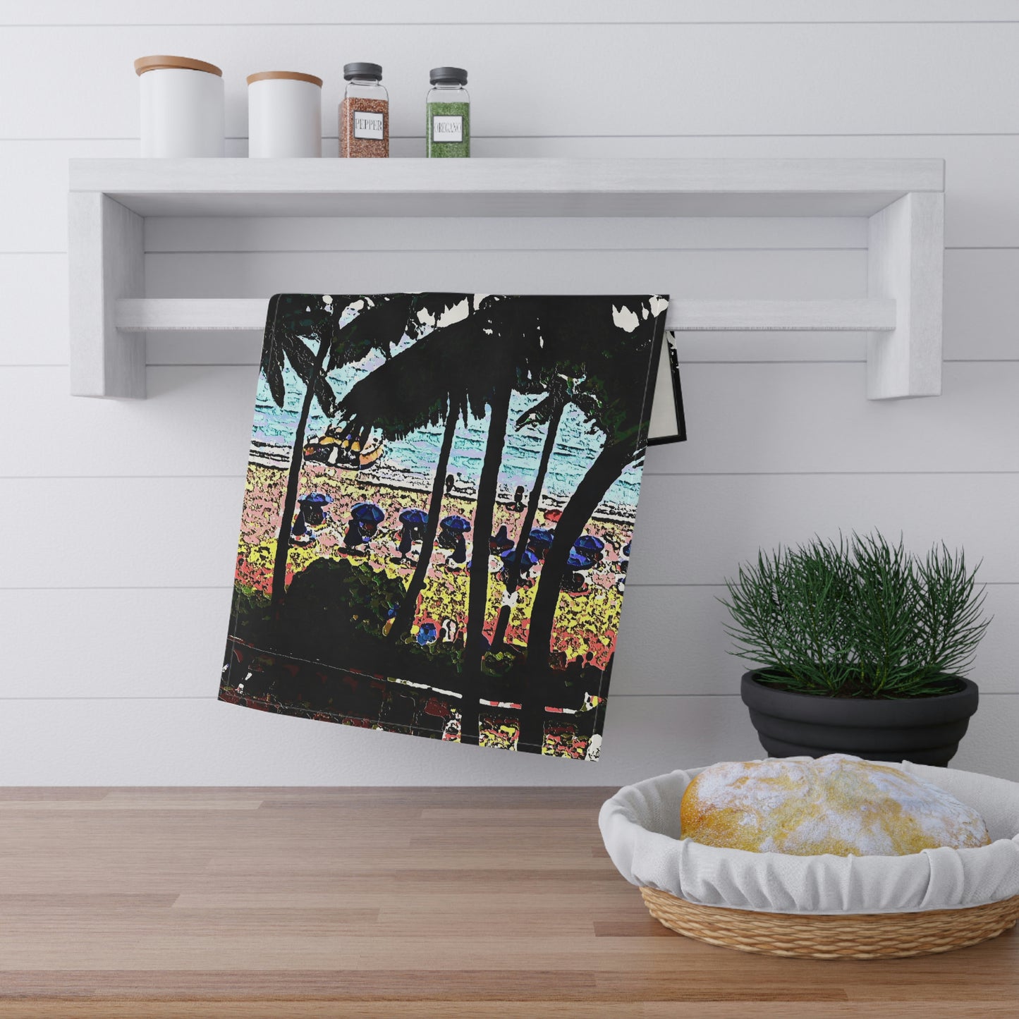 Kitchen Towel ... "A Beautiful Beach Amongst The Palms" ... The Outrigger Waikiki, Honolulu, Oahu ... Original Works ...