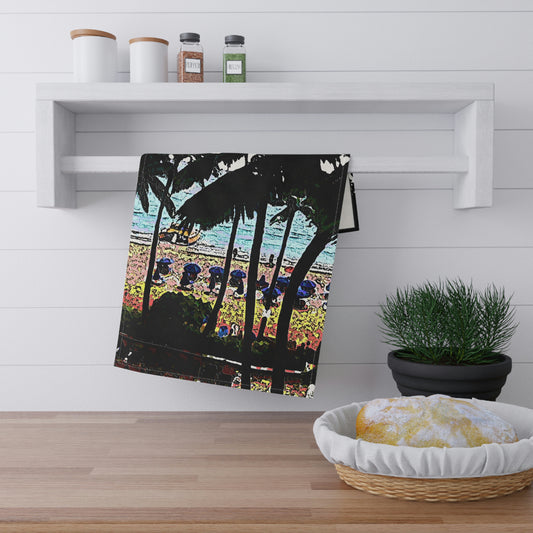 Kitchen Towel ... "A Beautiful Beach Amongst The Palms" ... The Outrigger Waikiki, Honolulu, Oahu ... Original Works ...
