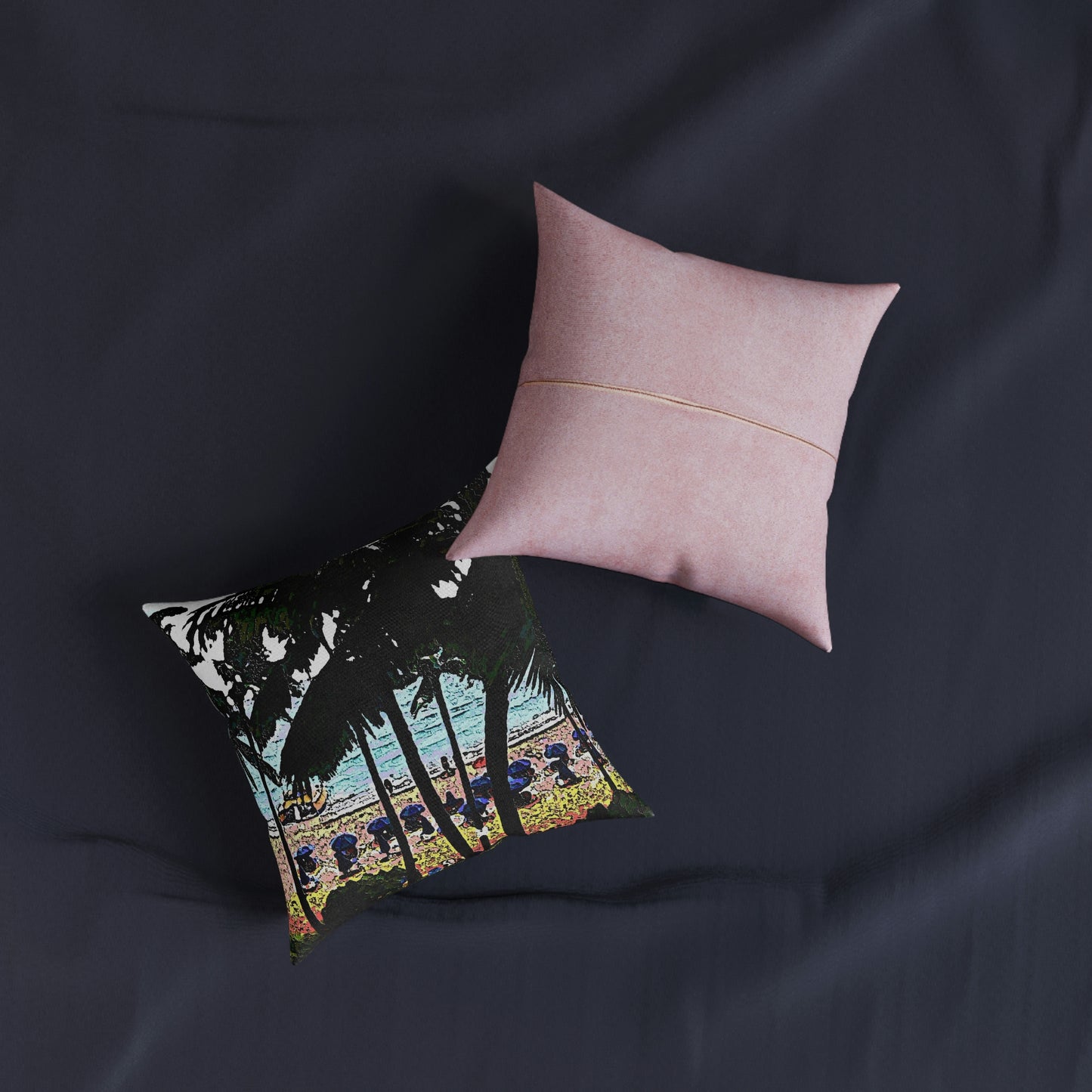 Square Pillow - Pink Back ... "A Beautiful Beach Amongst The Palms" ... The Outrigger Waikiki, Honolulu, Oahu ... Original Works ...